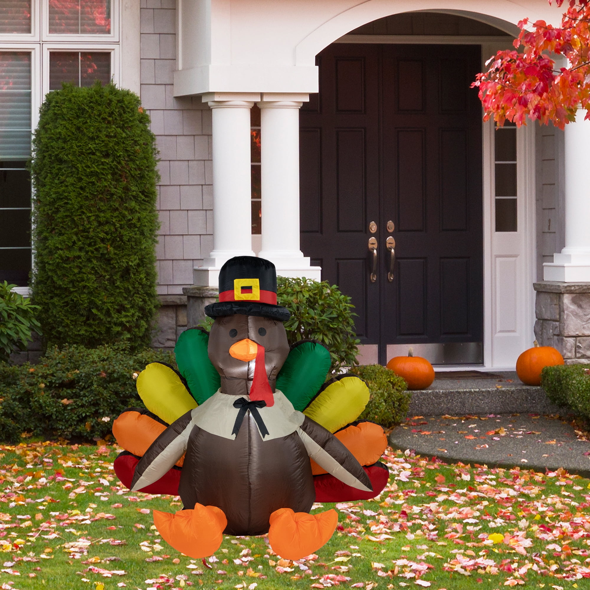 Northlight Pre-lit Inflatable Pilgrim Turkey Thanksgiving Yard Decoration - 4'