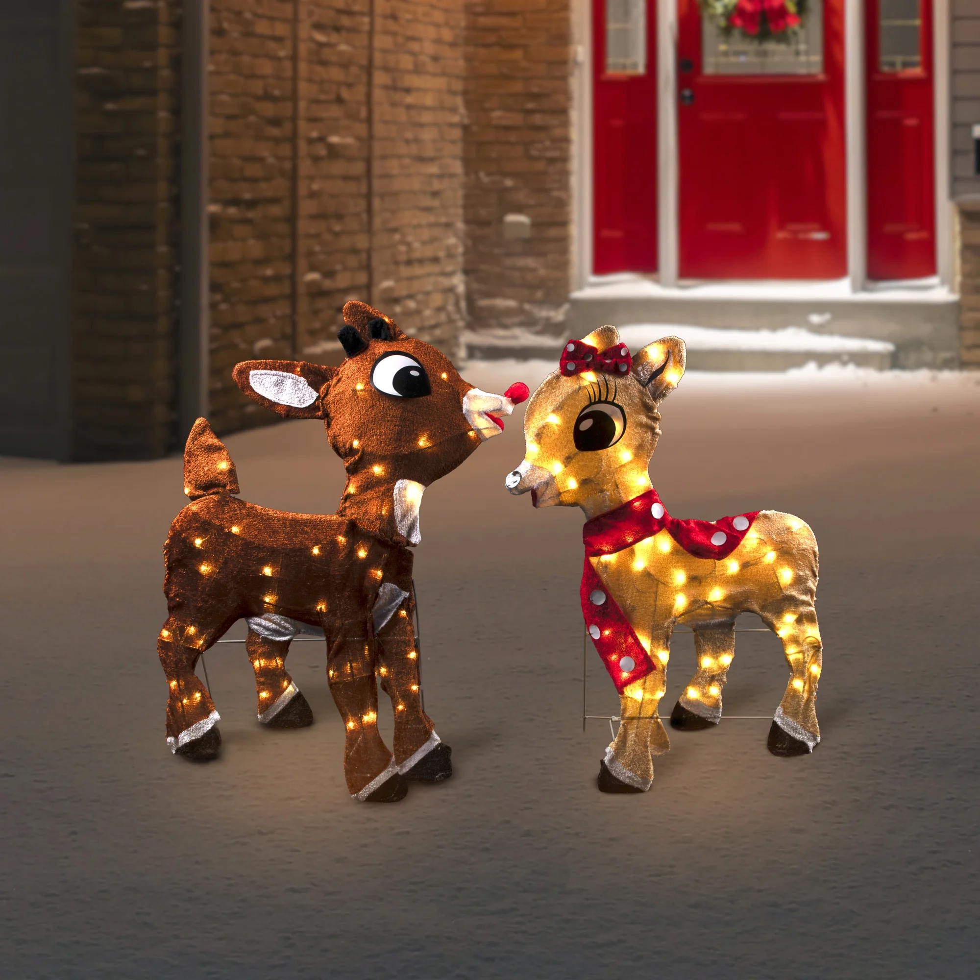 Northlight Lighted Rudolph and Clarice Outdoor Christmas Decorations - 32"