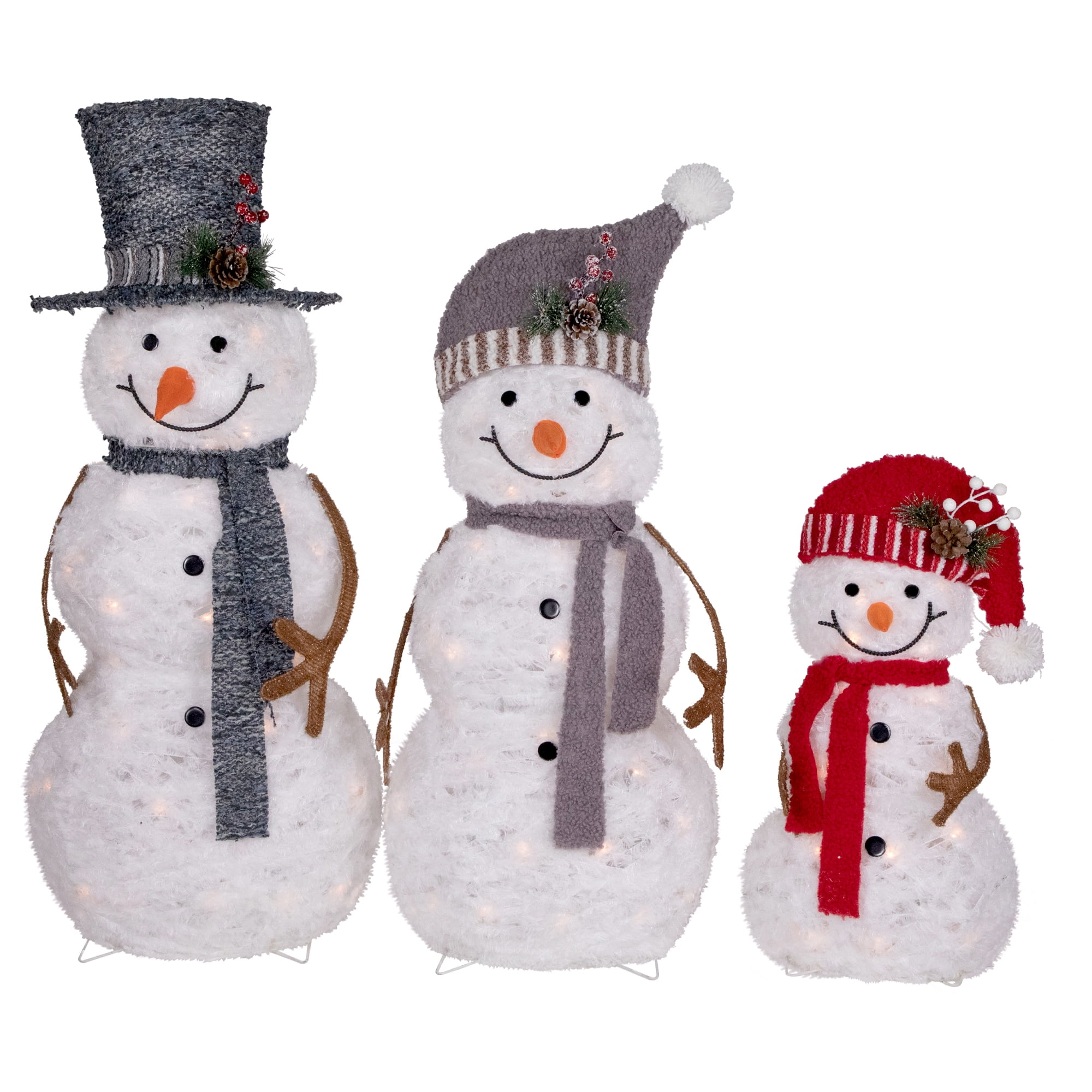 Northlight Lighted Snowman Family Outdoor Christmas Decoration - 39.5" - Warm White - Set of 3