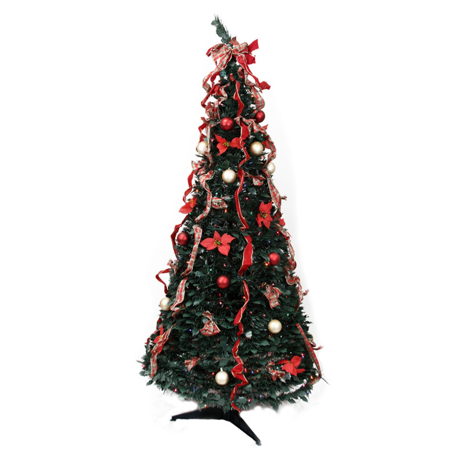 Northlight Multi-Color Prelit Incandescent Green Full Decorated Pop Up Christmas Tree, 6'