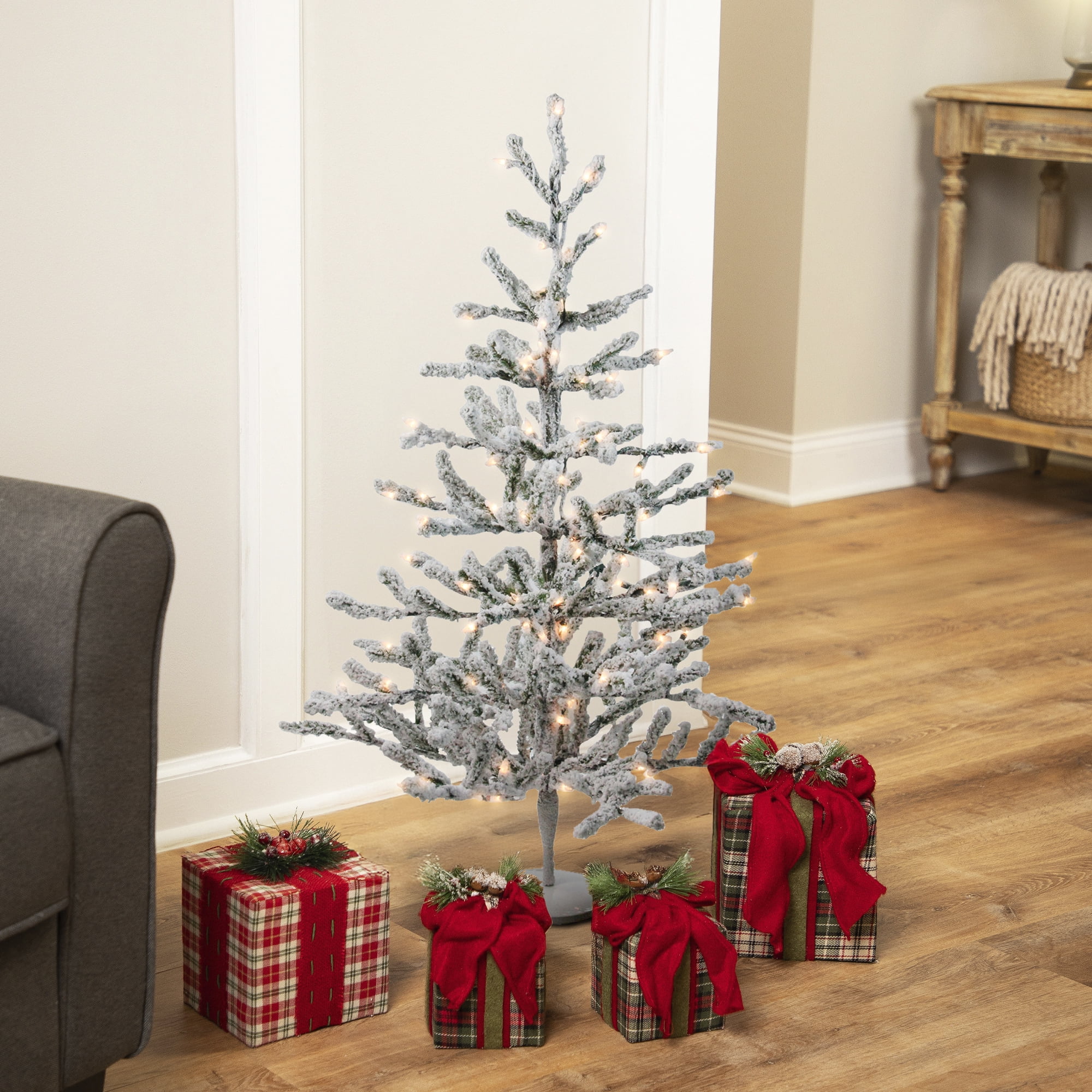 Northlight Pre-Lit Medium Flocked Alpine Twig Artificial Christmas Tree - 3' - Warm White Lights