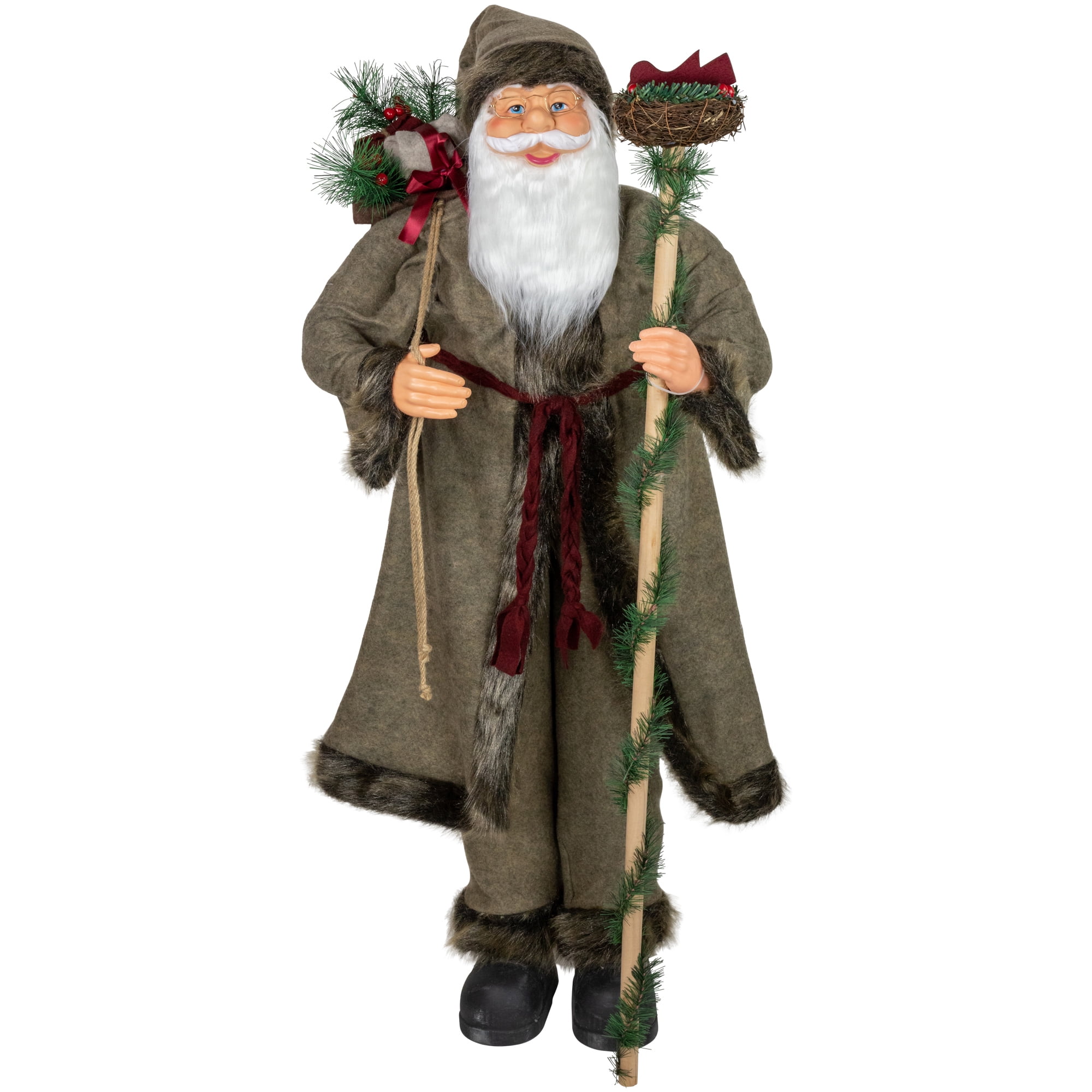 Northlight 51"" Standing Santa Claus with Gift Bag Christmas Figurine - Olive Green and Burgundy Re