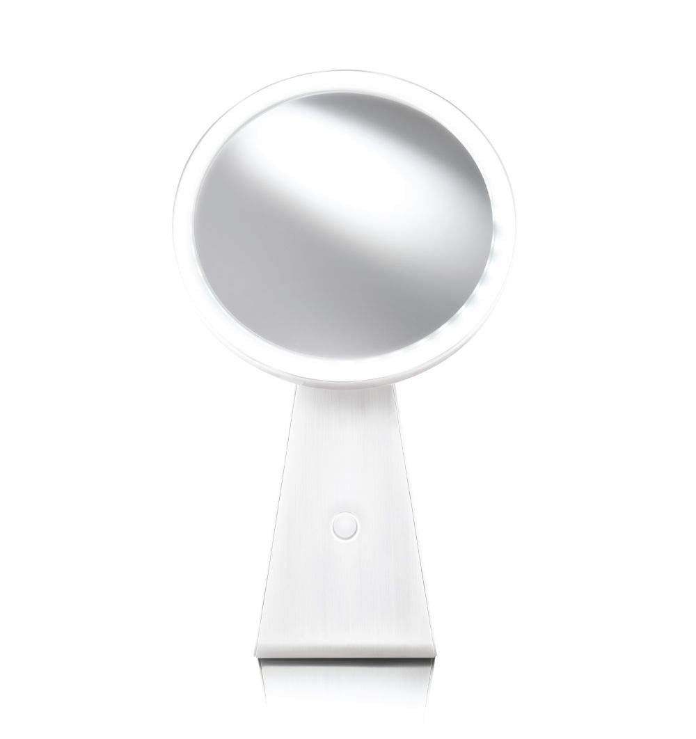 NuBrilliance 8” Magnifying Makeup Mirror Cordless USB Rechargeable -5X Magnification with 360° Dimmable Lighting and Touch Control Cosmetic Makeup Mirror