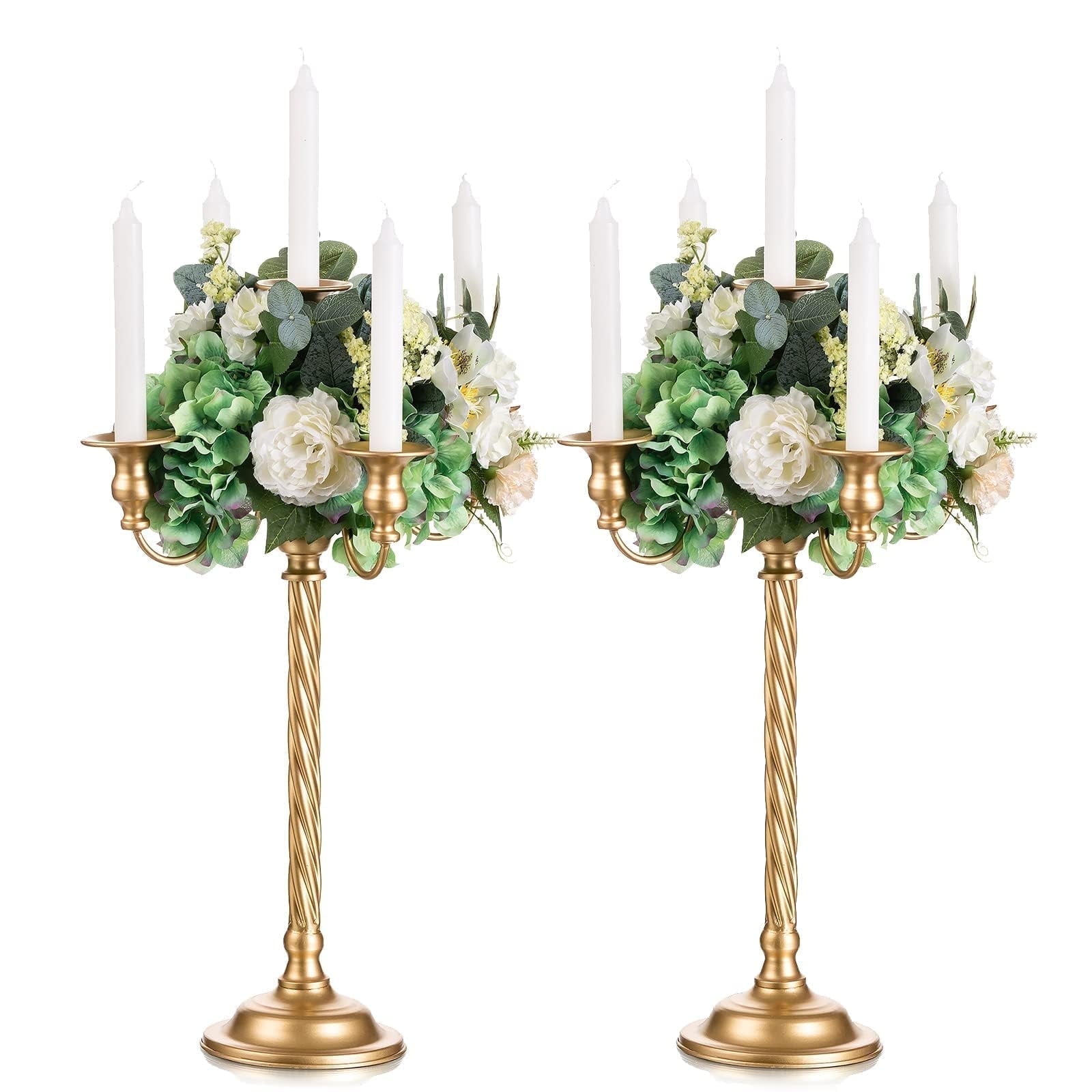 Nuptio 22 inch Gold Candelabra Centerpiece,Gold Candle stick Candle Holder Centerpieces for Tables Christmas Wedding Decoration ,Set of 2