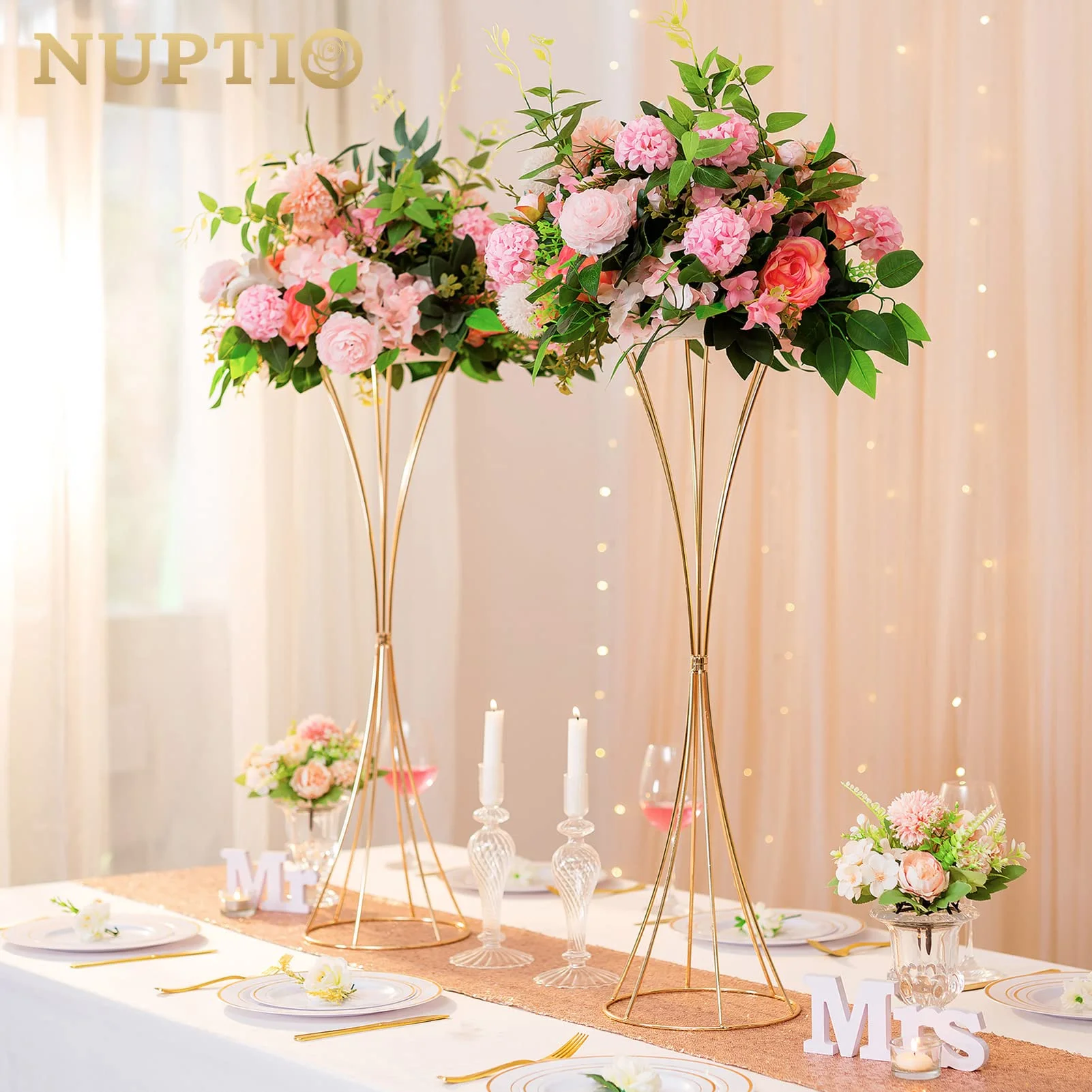 Nuptio 31" Tall flower vase for Party Wedding Centerpiece Table Decoration Trumpet Vase Set of 2