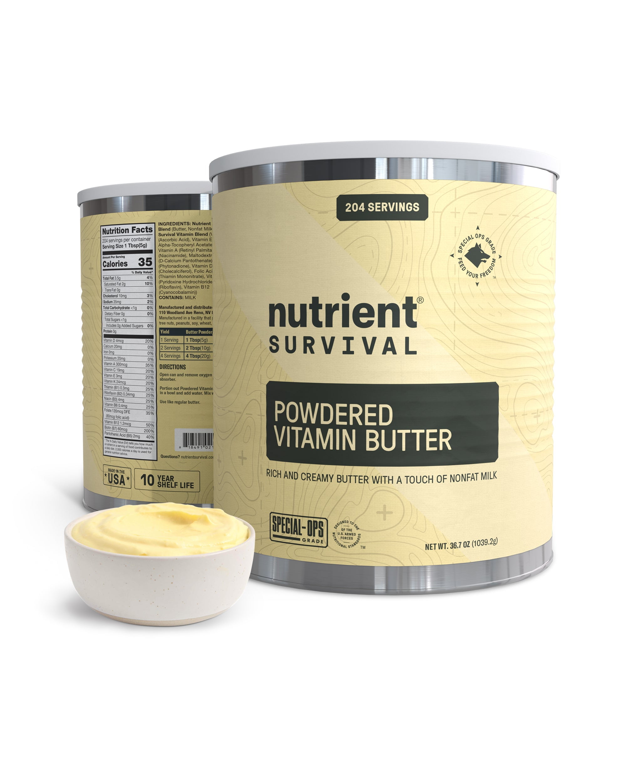 Nutrient Survival Vitamin Butter Powder, Freeze Dried Prepper Supplies & Emergency Food Supply, 16 Essential Nutrients, Soy & Gluten Free, Shelf Stable Up to 10 Years, One Can, 204 Servings