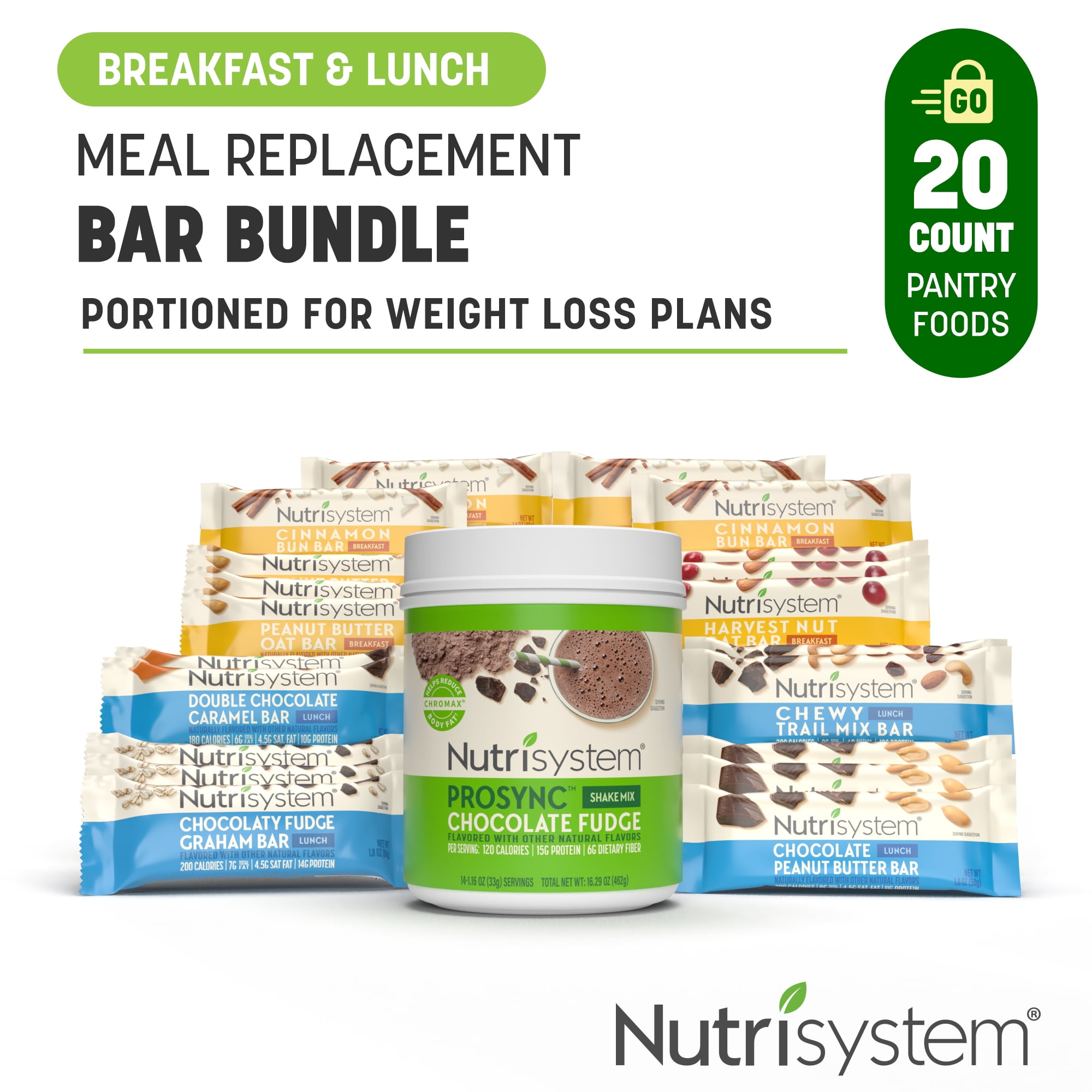 Nutrisystem Meal Replacement Bundle, Bars & Shakes, Chocolate and Peanut Butter Flavor, 34 Servings
