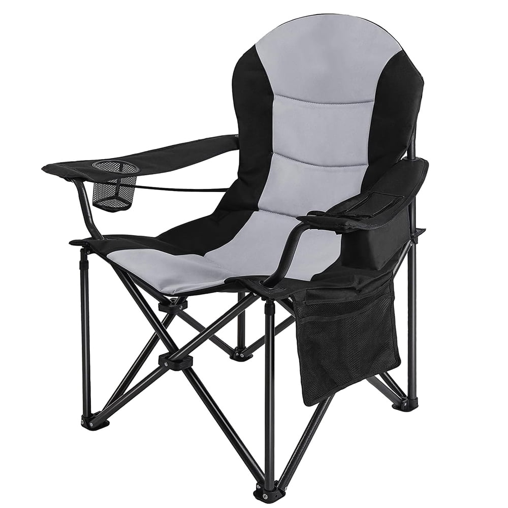Oversized Camping Outdoor Heavy Duty Chair Support 400 LBS Carry Bag Included, Heavy People Padded Folding Camp Chairs with Lumbar Support, Cooler Bag, Mesh Cup Holder, Pocket for Lawn,Sport