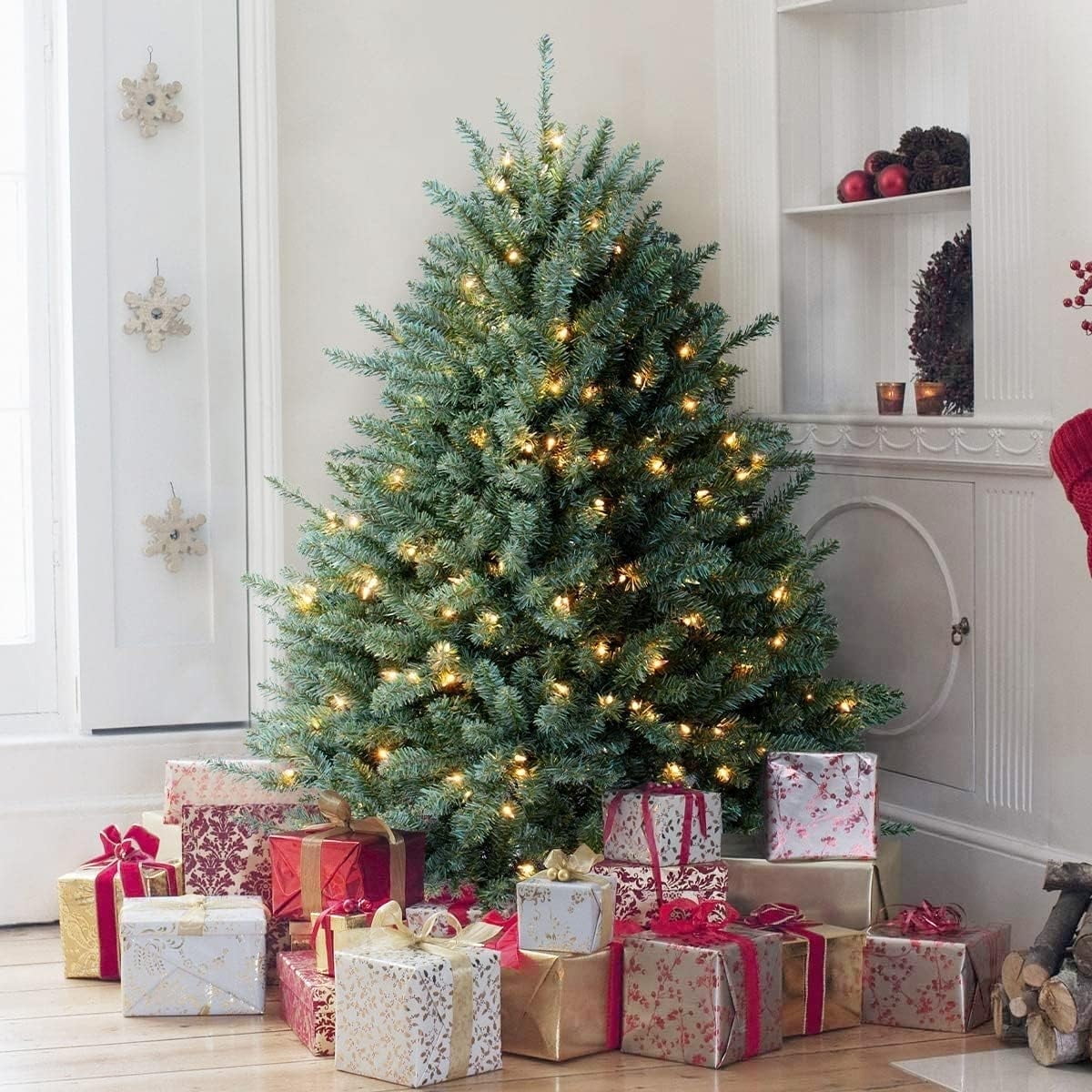 OasisCraft 4.5FT Pre-lit Christmas Tree Premium Hinged Blue Spruce Artificial Christmas Tree with 250 LED Lights, Full Xmas Tree