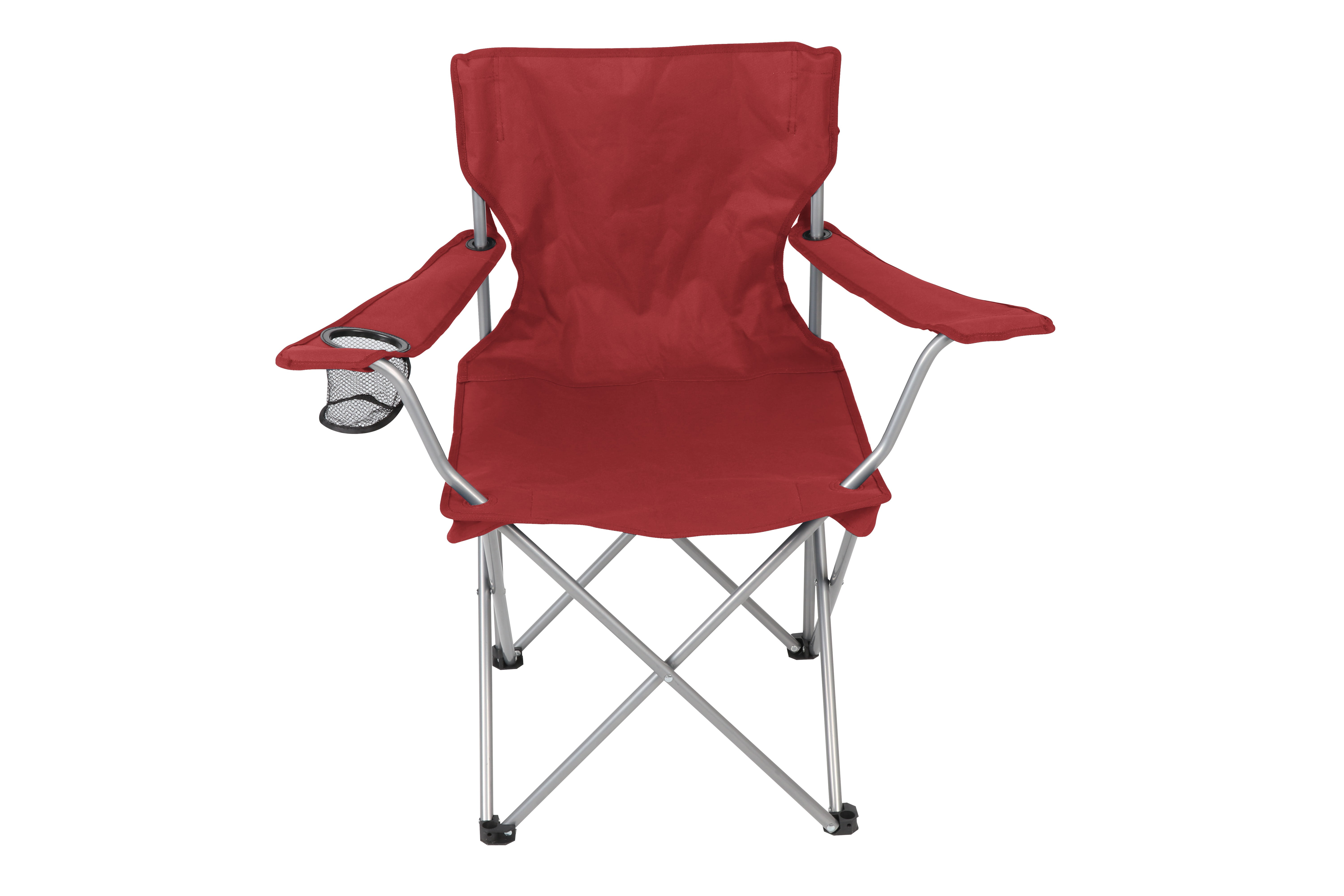 Ozark Trail Basic Quad Folding Camp Chair with Cup Holder, Red