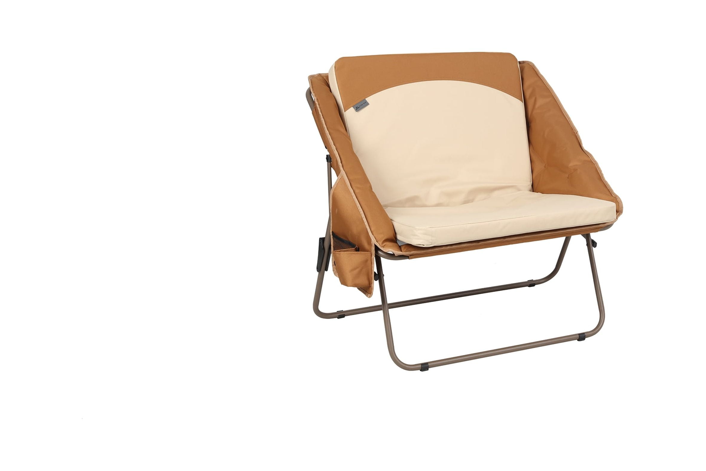 Ozark Trail Padded Foldable Camping Glamping Chair with Side Storage, Brown and Beige, Adult