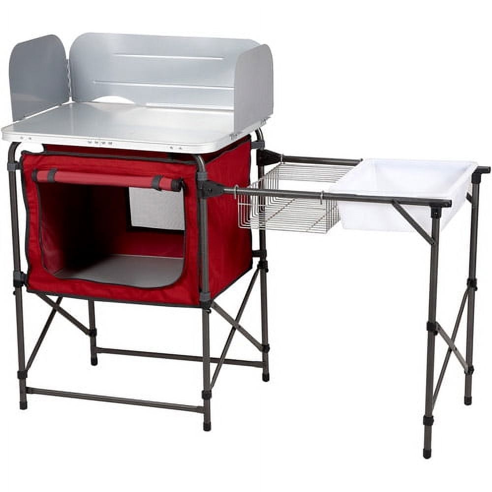Ozark Trail Deluxe Camp Kitchen Table with Sink, Red