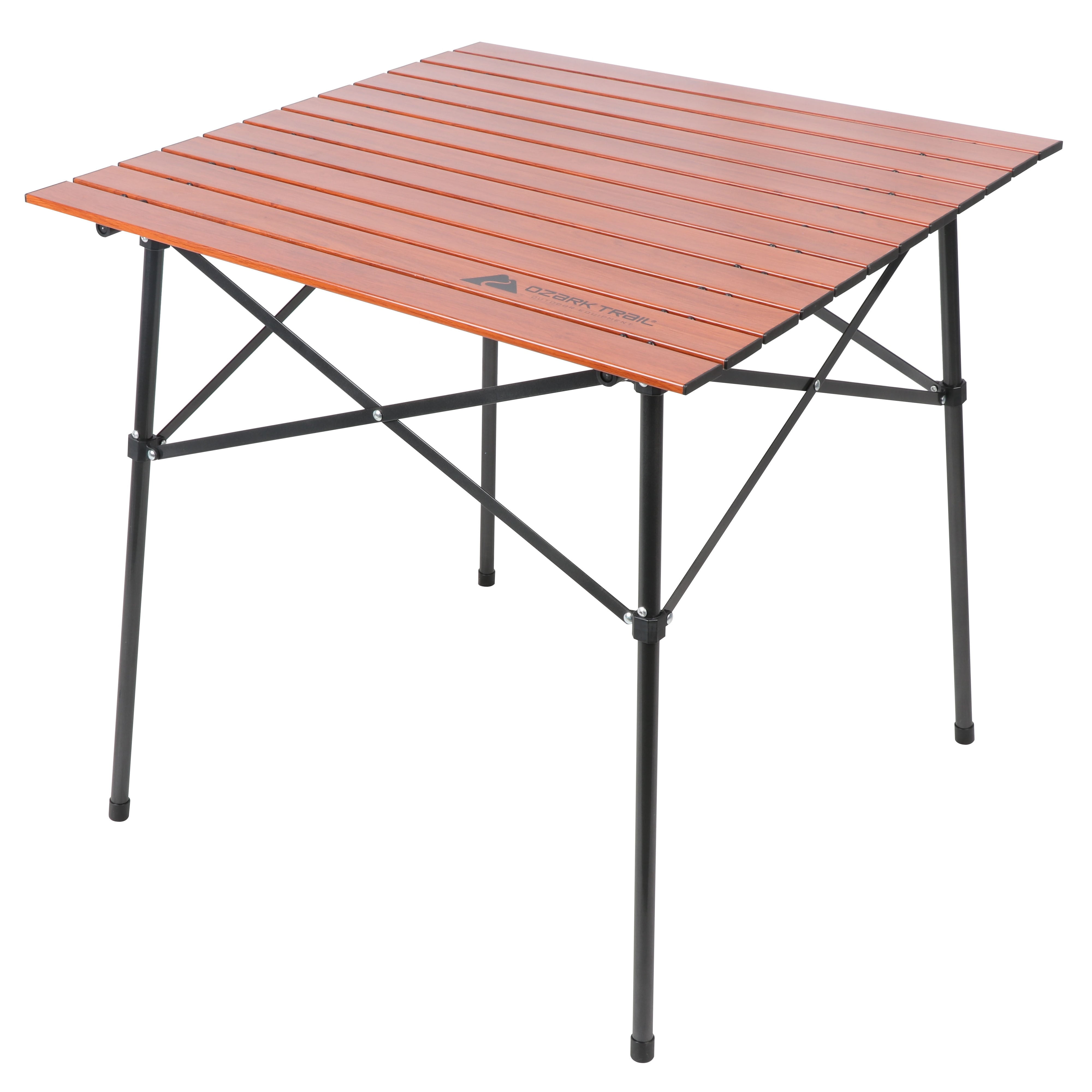 Ozark Trail TA-97430W 31" Hazel Creek Square Folding Aluminum Roll-Top Camp Table, Brown