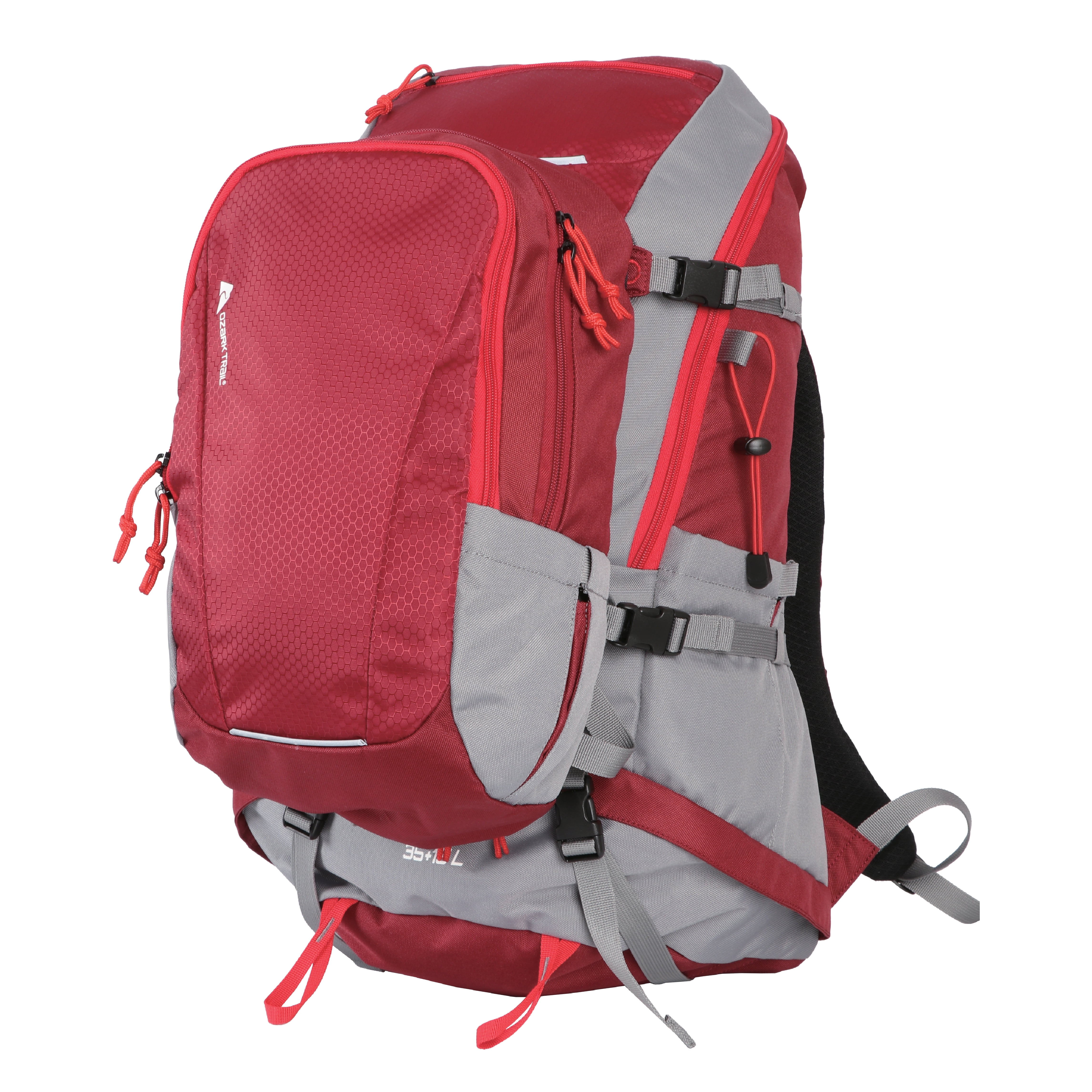 Ozark Trail Backpack Set, 35 Liter Hiking Backpack with Detachable 15 Liter Daypack, Red