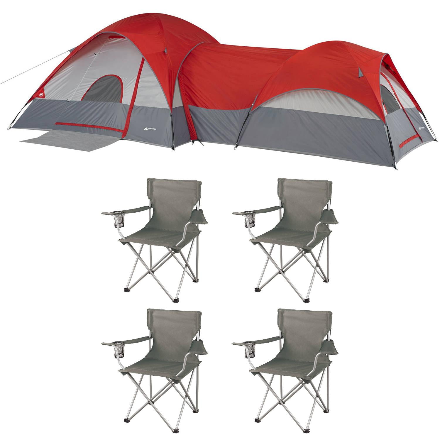 Ozark Trail 8 Person Dome ConnecTent with Tunnel & 4 Bonus Folding Chairs