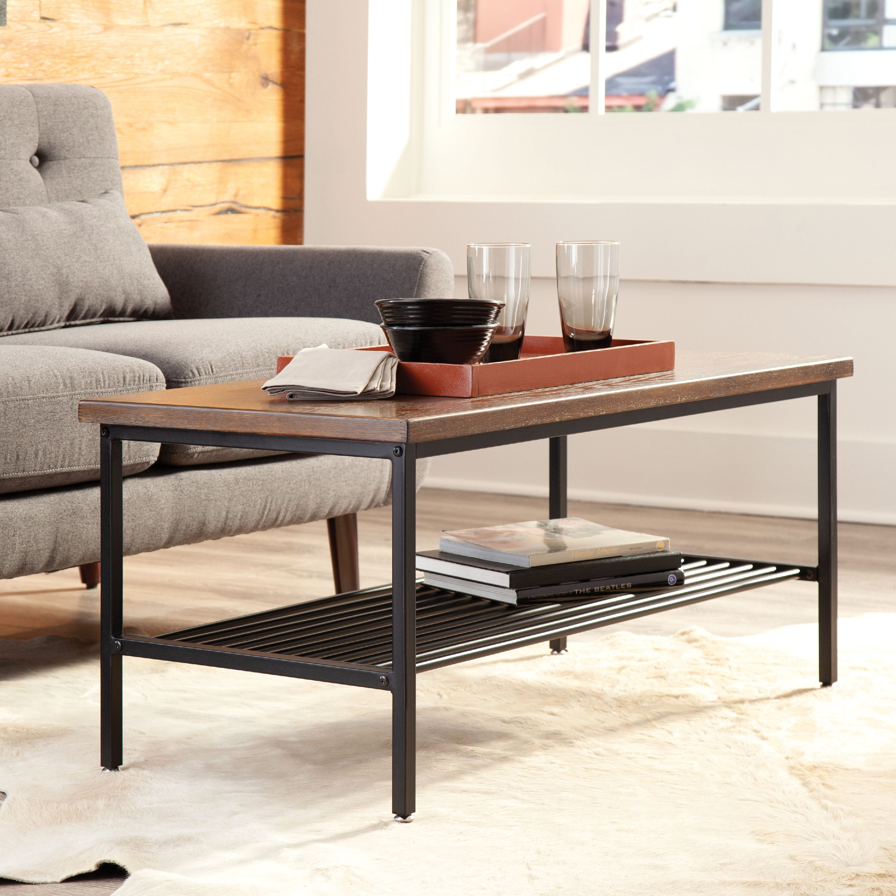 The OFM 161 Collection Industrial Modern Wood Top/Metal Frame Coffee Table with Metal Shelf blends easily in living rooms, recreational spaces, lobbies, and reception areas and provides the...