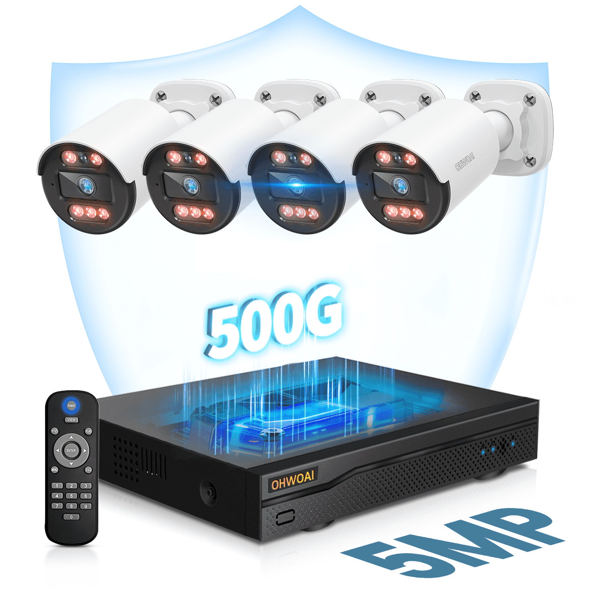 OHWOAI 5MP Super HD CCTV Camera System Outdoor, DVR Surveillance Cameras with 80ft IR Night Vision