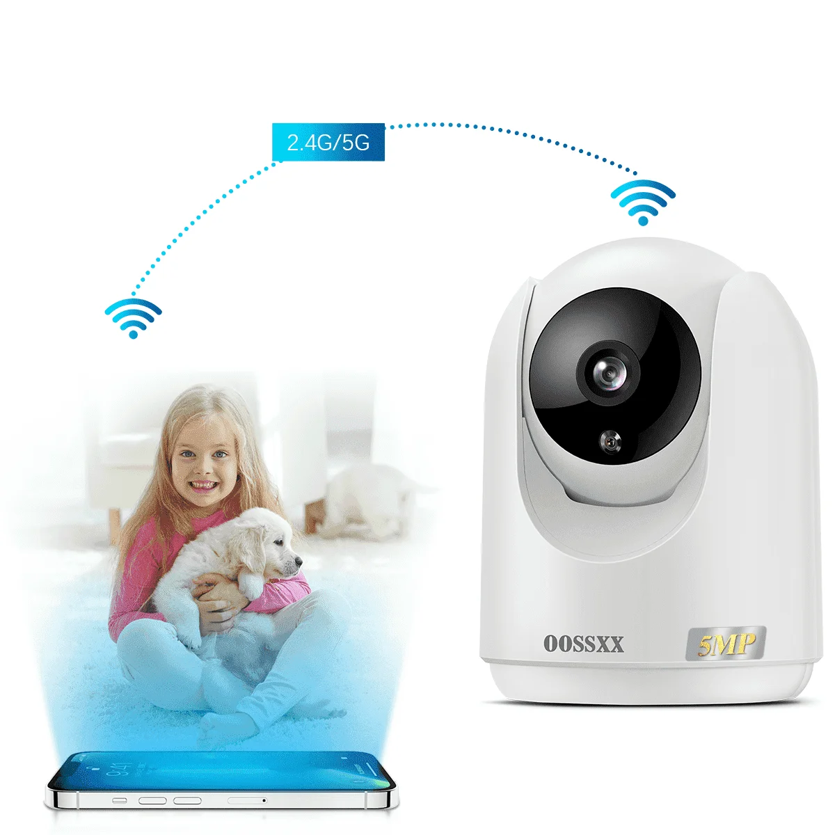 OOSSXX Dual Band WiFi Baby Monitor ,5MP Wireless Indoor Cameras for Home Security