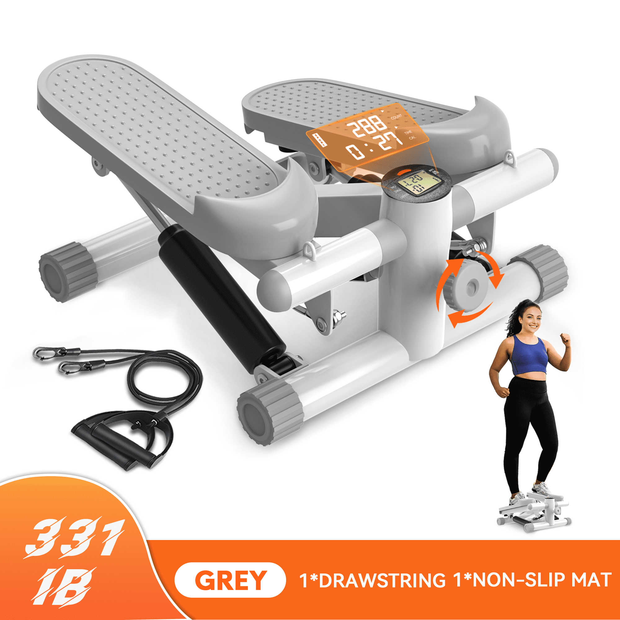 OPMUKIN Mini Steppers for Exercise at Home, Stair Stepper with Resistance Bands & LCD Monitor, Fitness Equipment Workout Machine with 330LBS Capacity