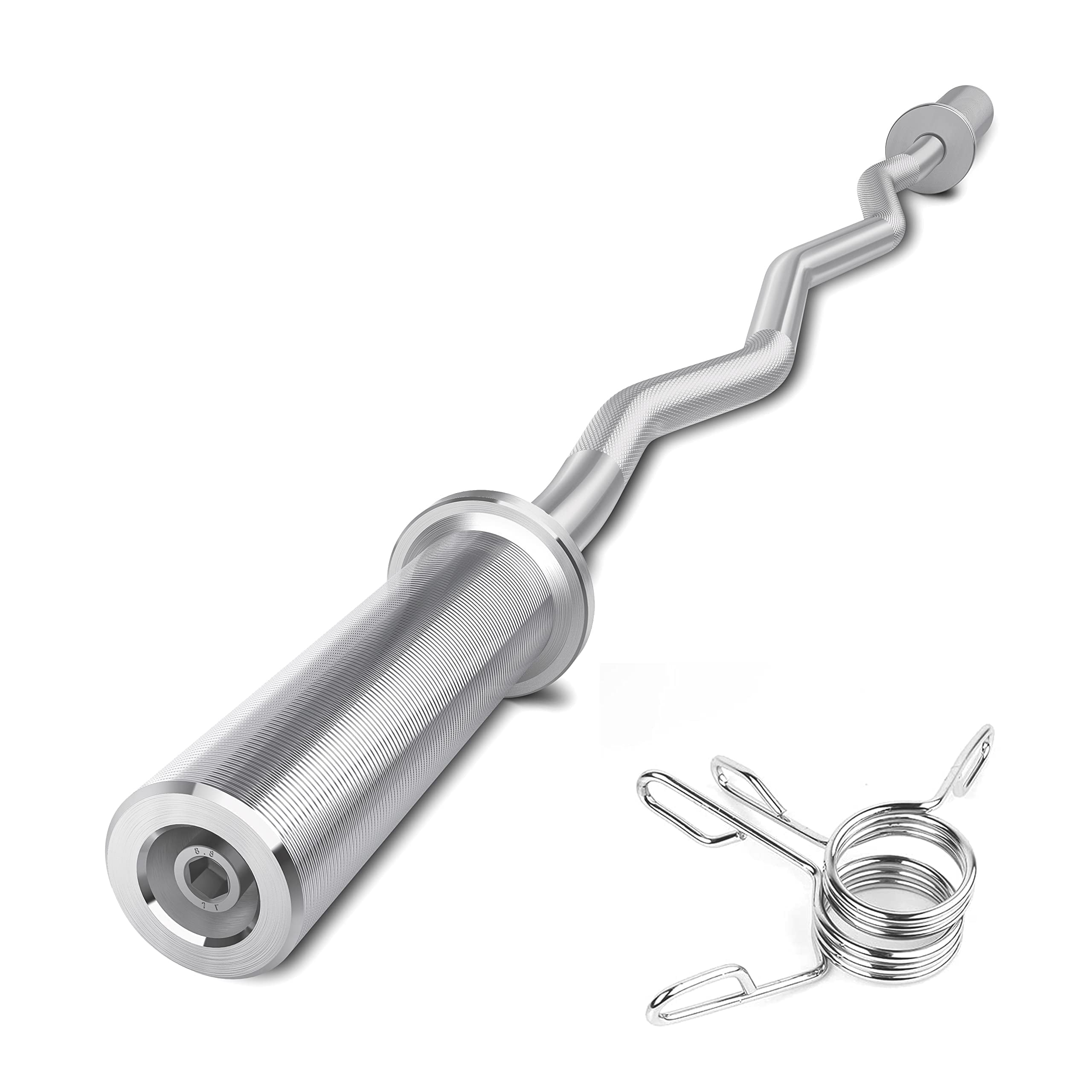 Olympic EZ Curl Barbell Bar, 47" EZ Curl Bar for Weight Lifting, Biceps, triceps, Back/Leg Muscle Group exercise,Chrome Curling Bar for 2 Inch Weight Plates,with 2 Spring Collars