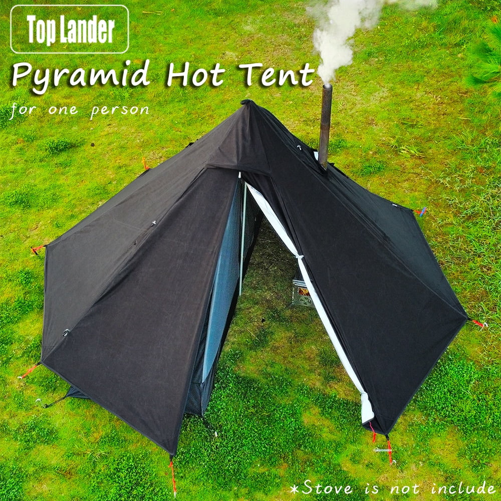 One Person Camping Tipi Hot Tents with Stove Jack 4 Season Teepee Tent for Hunting Backpacking Hiking Black