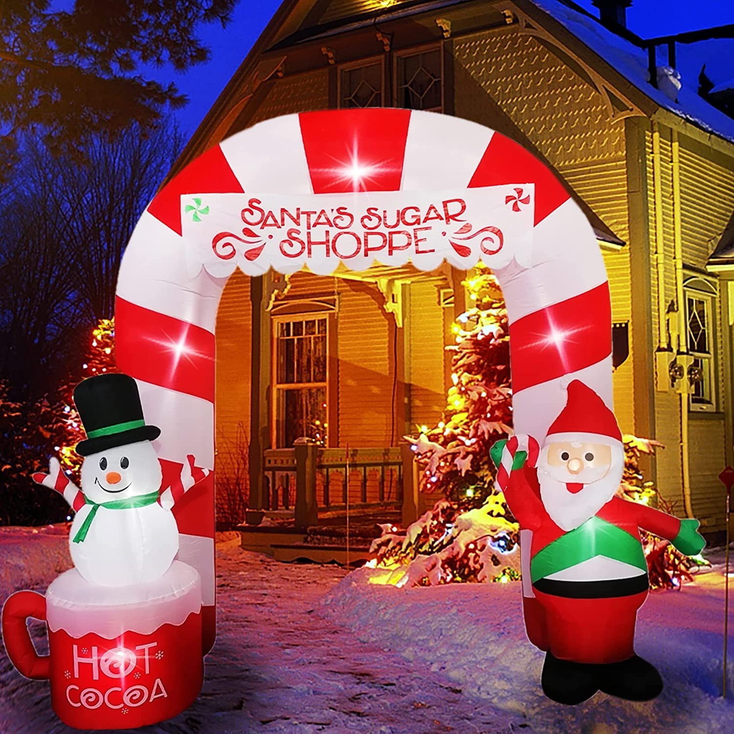 Onekie Inflatable Christmas Archway Decorations, 8 FT Christmas Arch - Santa Claus and Snowman, Build-in LED Blow Up for Garden and Lawn, Outdoor Inflatables Yard Decor