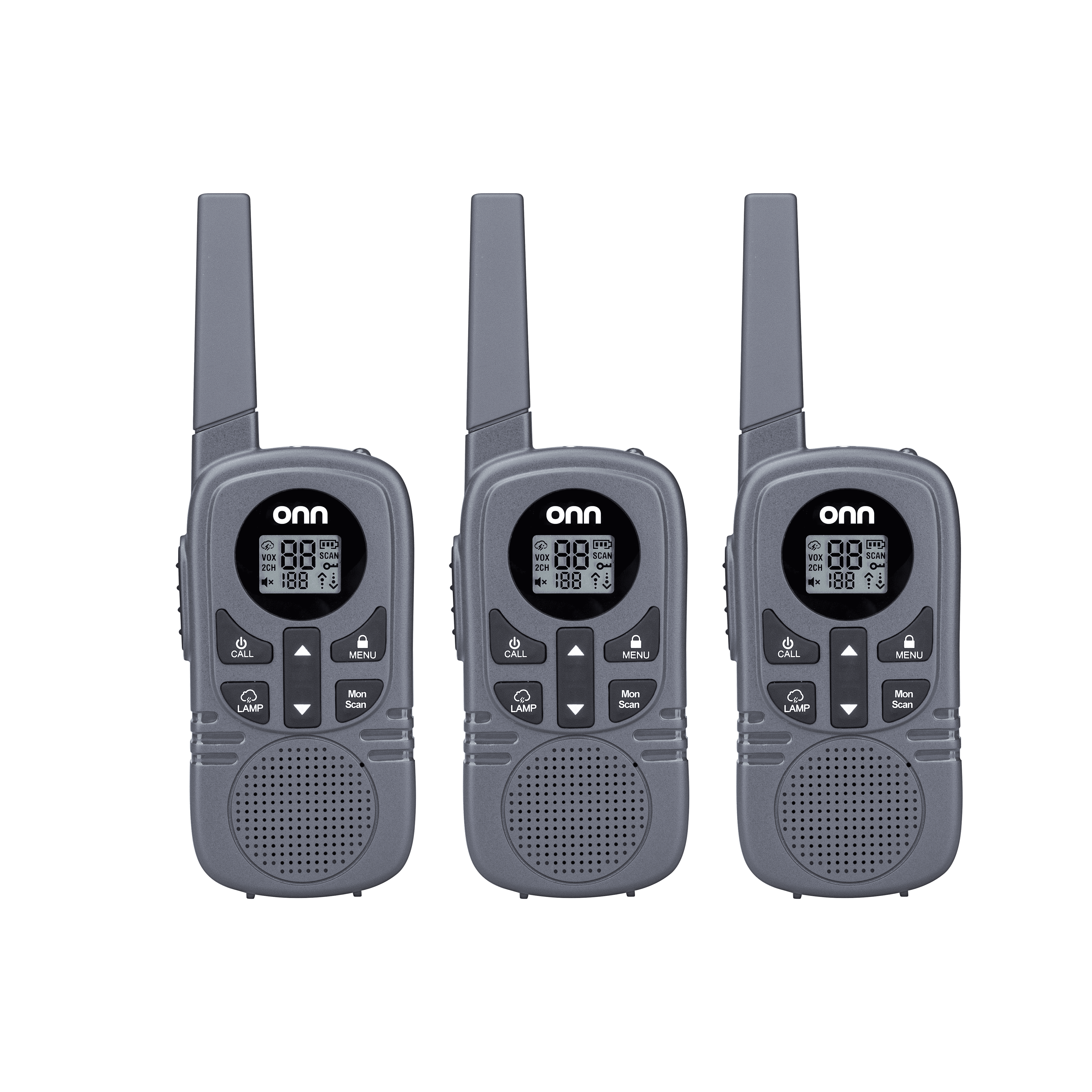 onn 23 Mile Range Walkie Talkies with Two Way Radios, LED Light and 22 FRS Channel Options, 3 Count