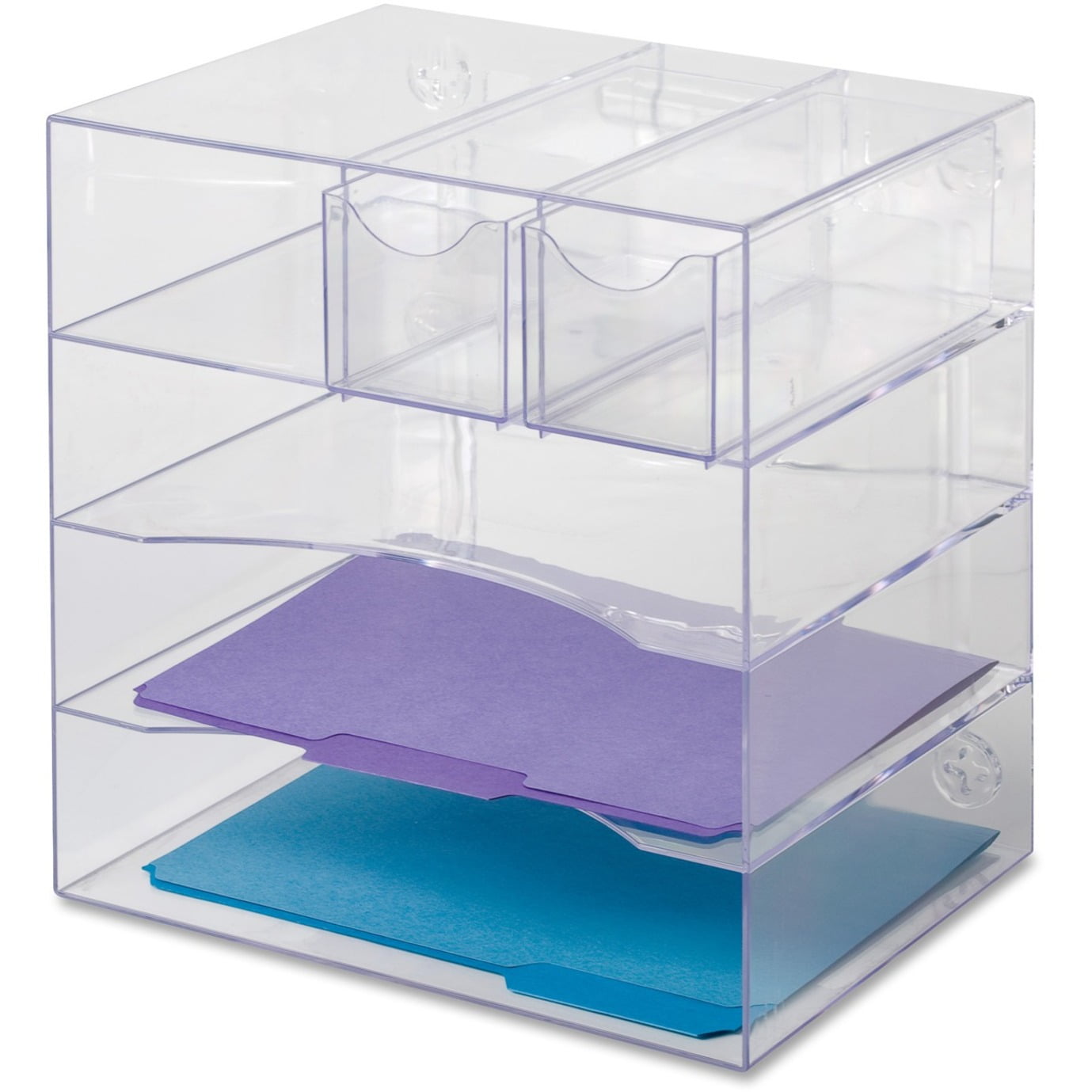 Optimizers Four-Way Organizer with Drawers, Plastic, 10 x 13 1/4 x 13 1/4, Clear
