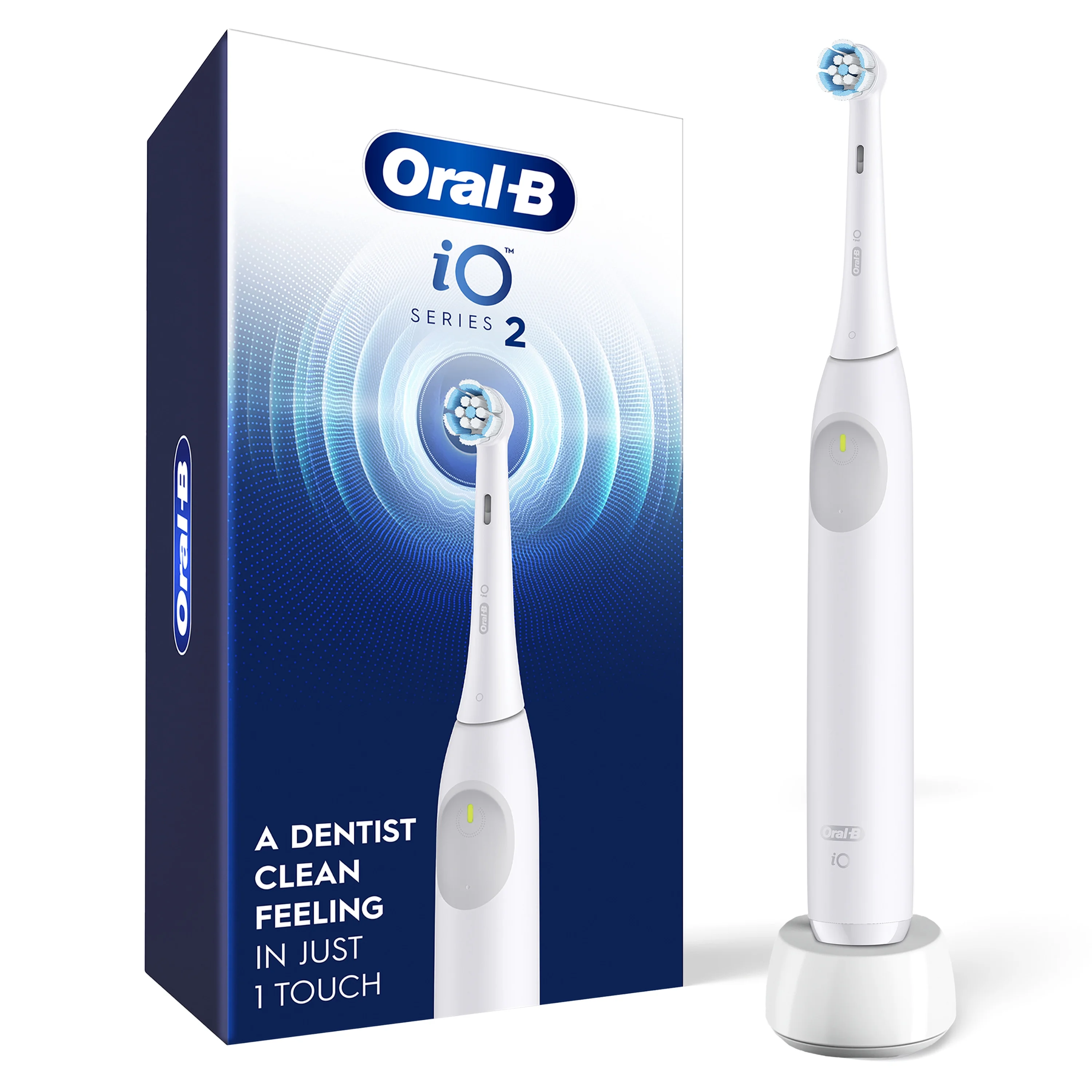 Oral-B iO Series 2 Rechargeable Electric Powered Toothbrush, Pure White with 1 Gentle Care Brush Head - Automatic Pressure Sensor to Protect Gums - 3 Modes - 2 Min Timer