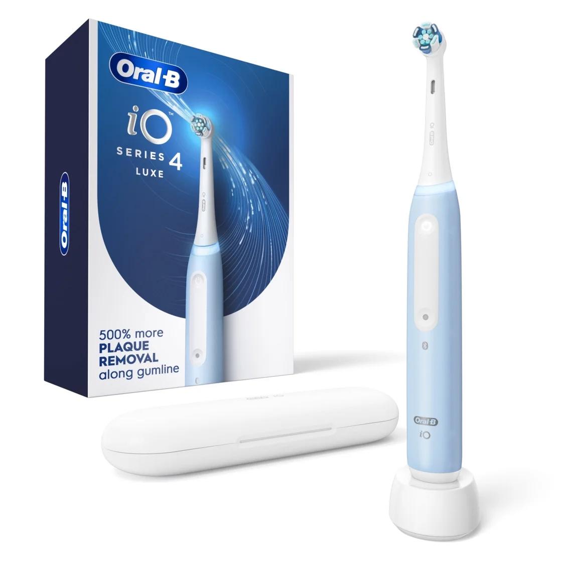 Oral-B iO Series 4 Rechargeable Electric Toothbrush, Icy Blue, Compact Head, for Adults & Kids 3+