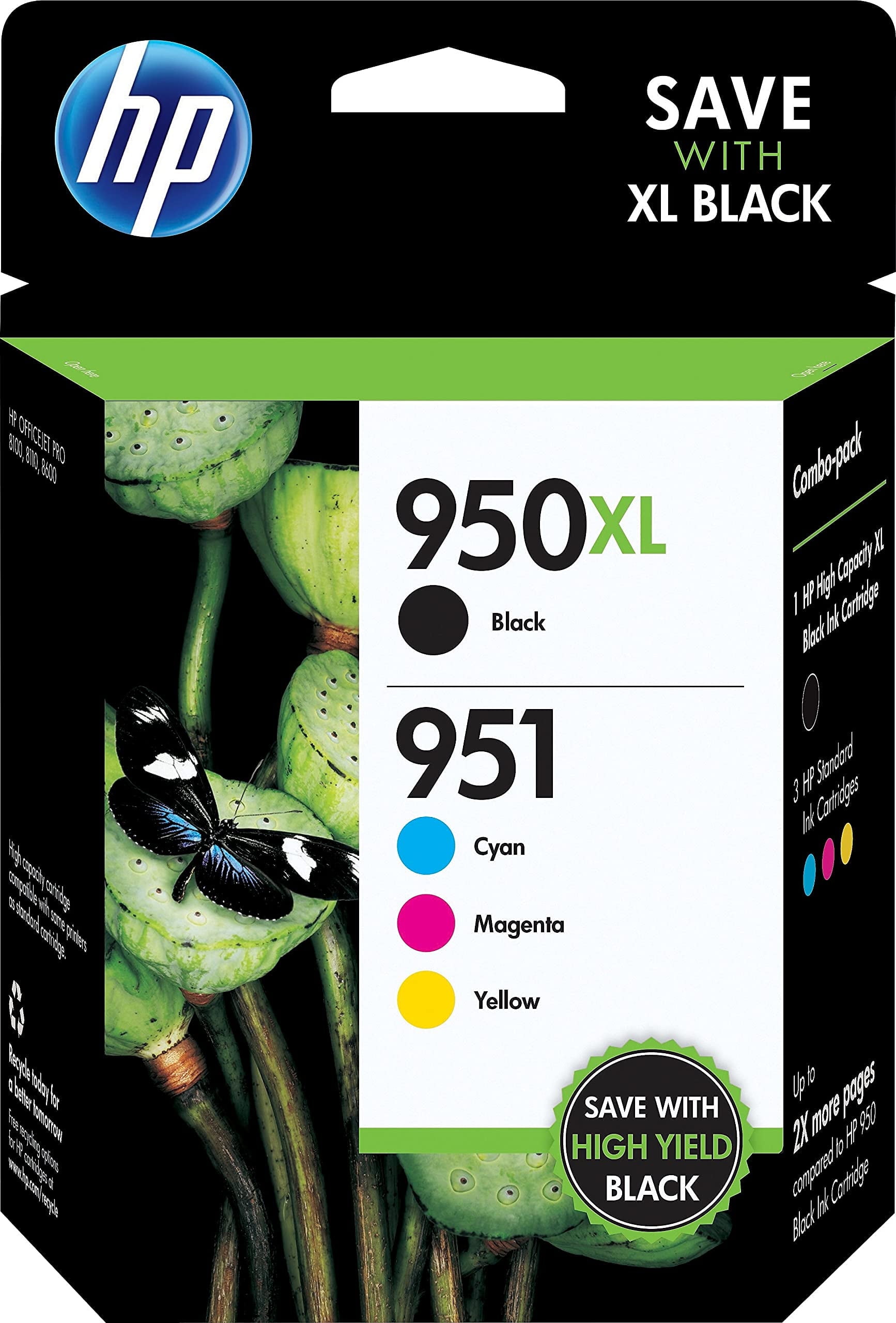 Original 950XL High Yield Black and 951 standard yield Color Ink Cartridges, 950XL/951 , 4 PK