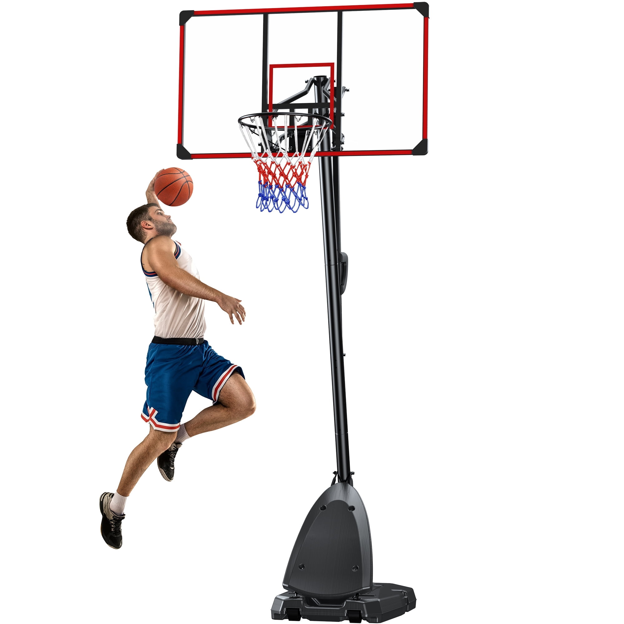 Portable Basketball Hoop for Indoor & Outdoor Use,44" Shatterproof Backboard, Adjustable Height 4.9ft to 10ft for Kids, Teens, Adults