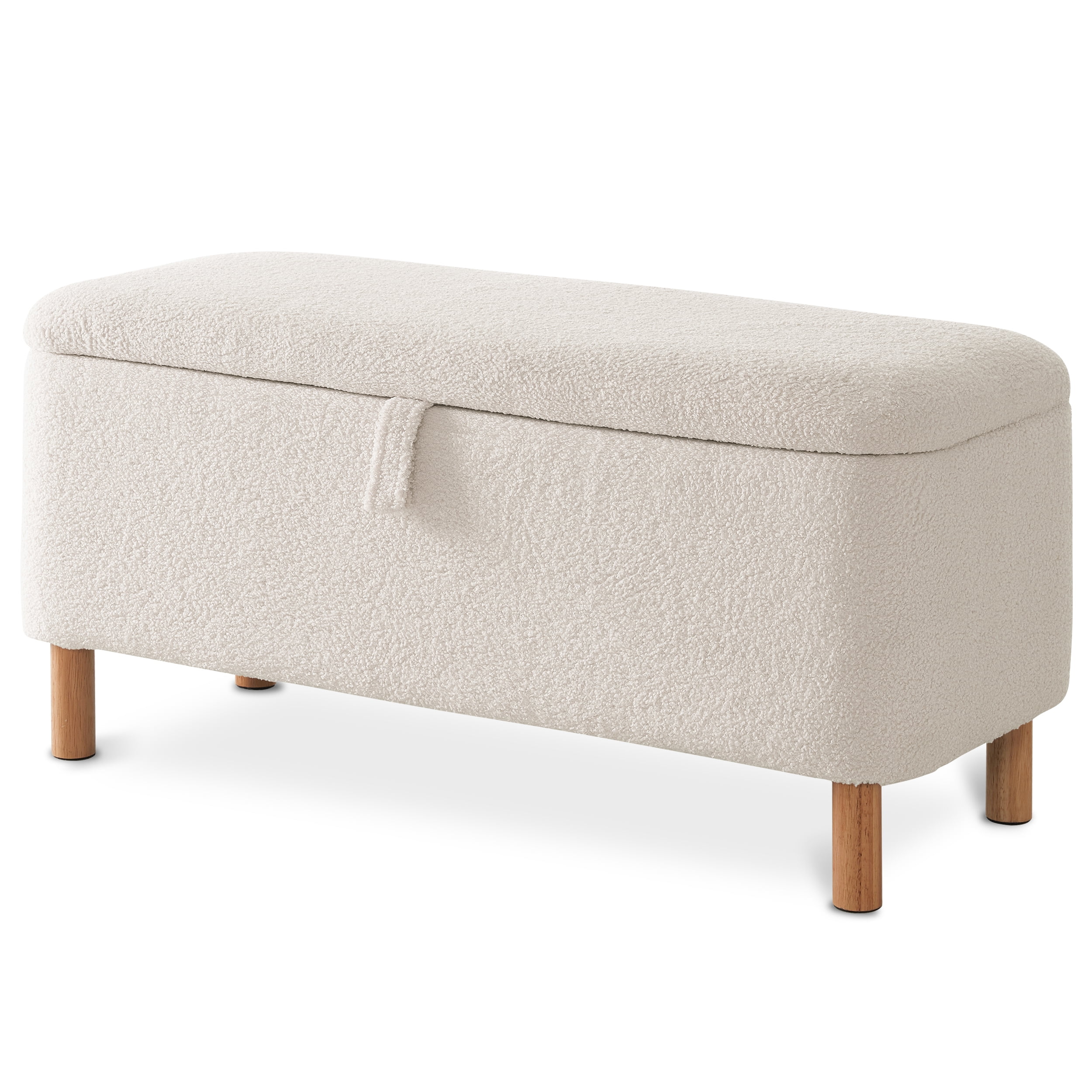 39.5" Boucle Storage Ottoman Bench for Living Room Bedroom Foot Rest End of Bed Wood Leg White