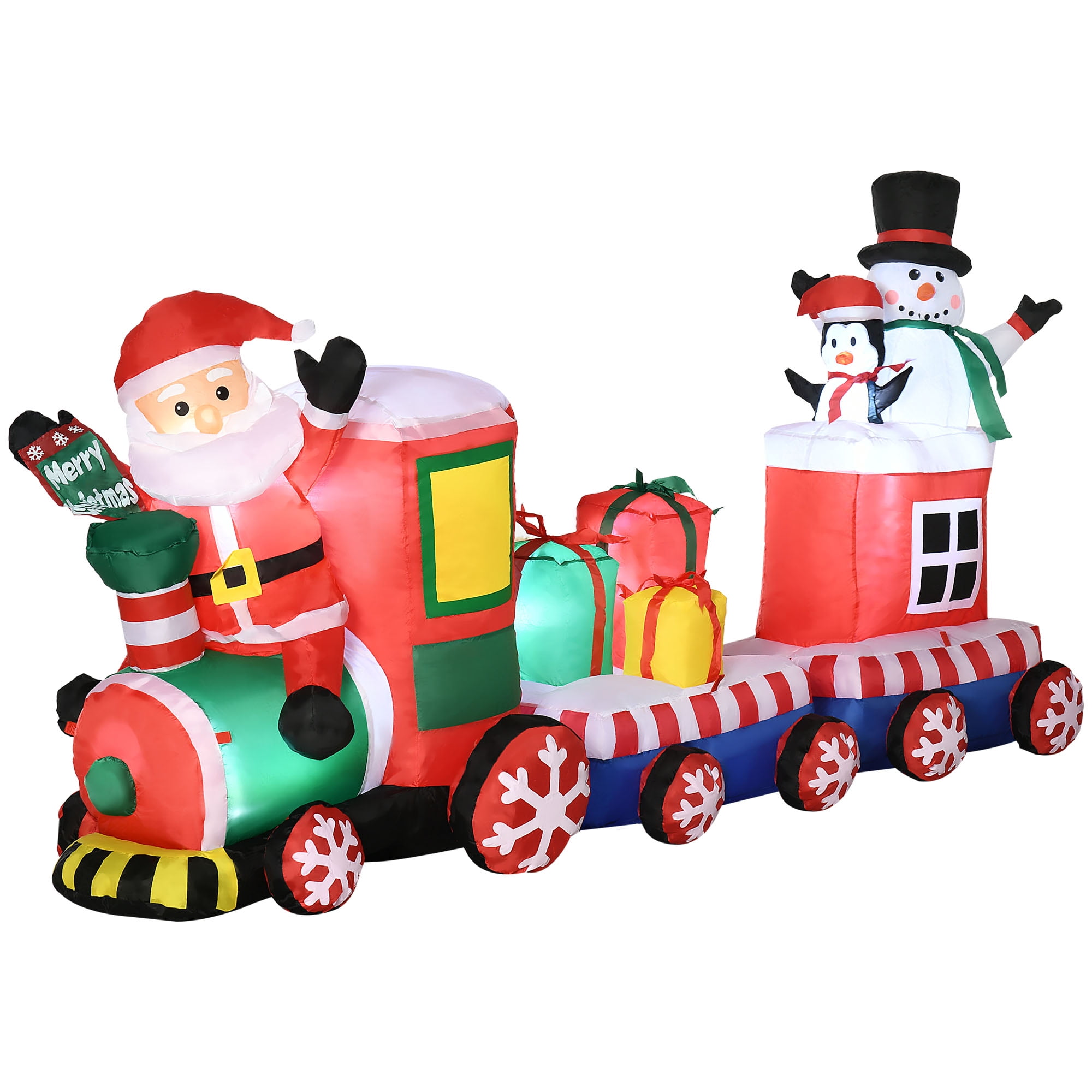 Outsunny 8ft Large Christmas Inflatables Outdoor Decorations Train with Santa Claus, Snowman, Penguin and Gift Boxes, Blow-Up LED Yard Christmas Decor for Lawn Garden Party