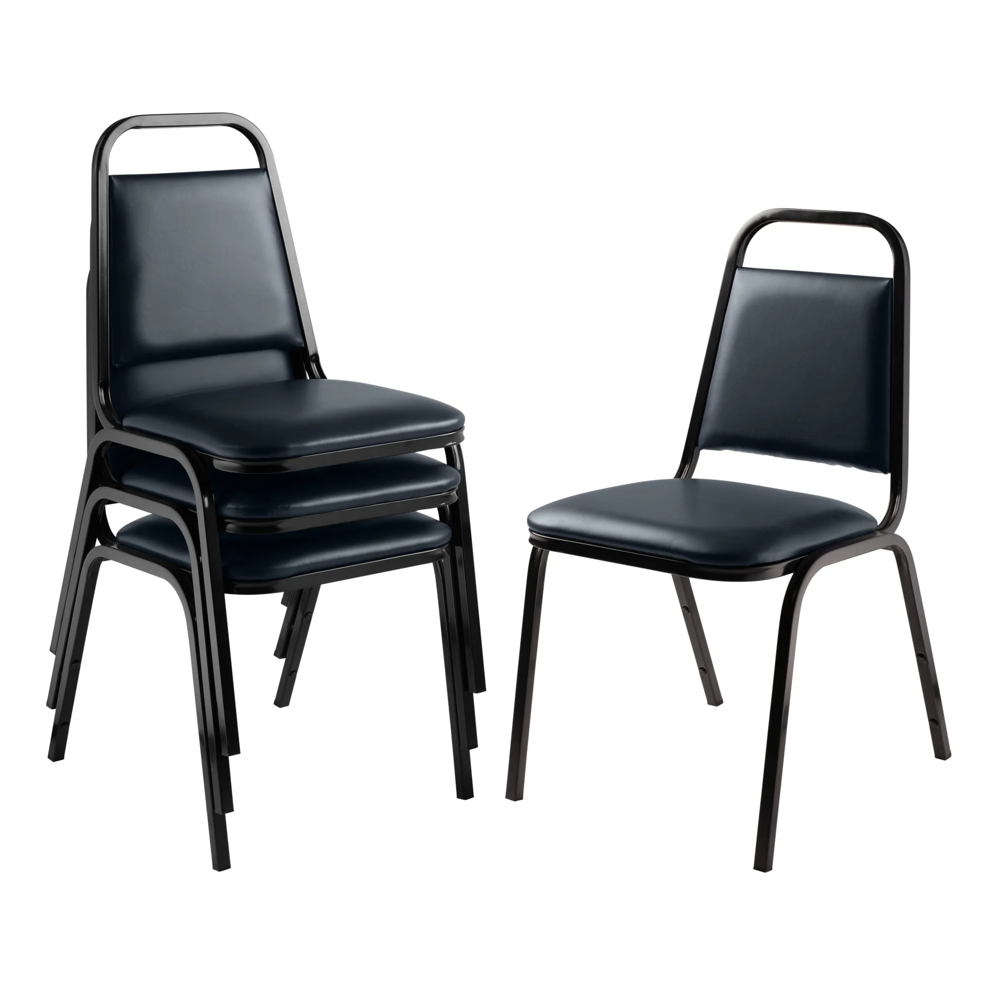 (Pack of 4) NPS® 9100 Series Vinyl Upholstered Stack Chair, Midnight Blue Seat, Black Sandtex Frame