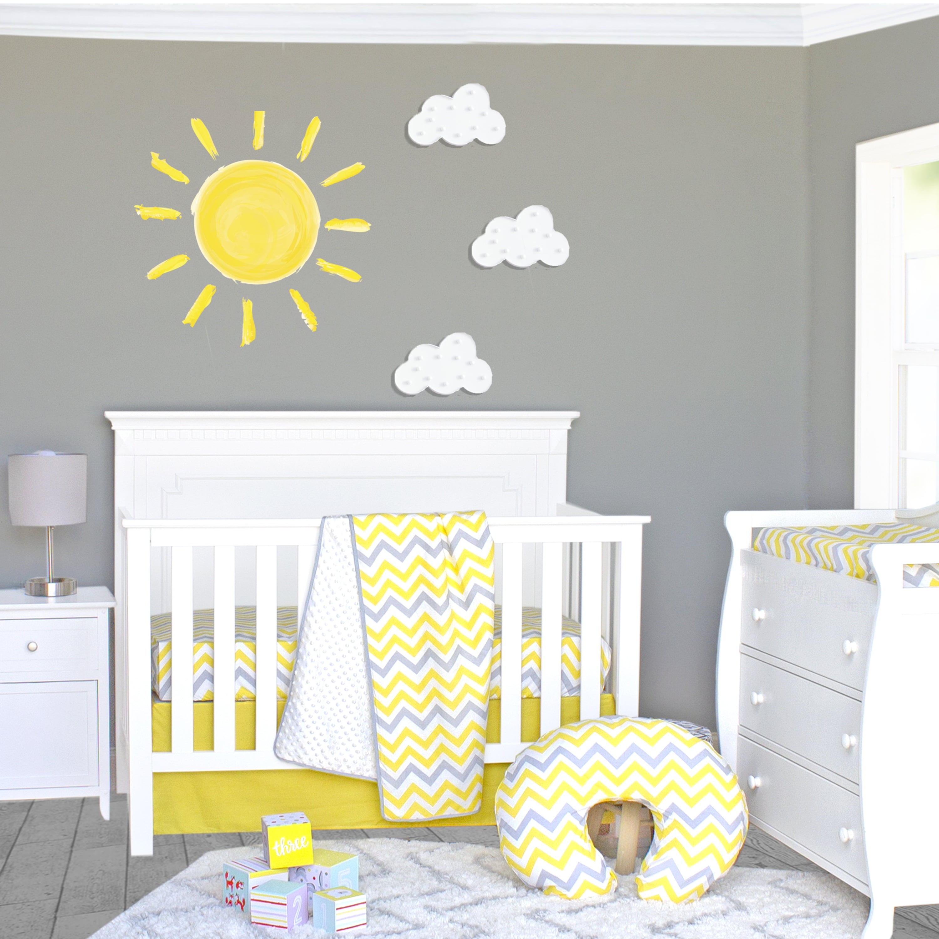 Pam Grace Creations Yellow and Gray Chevron 3 Piece Crib Bedding Set