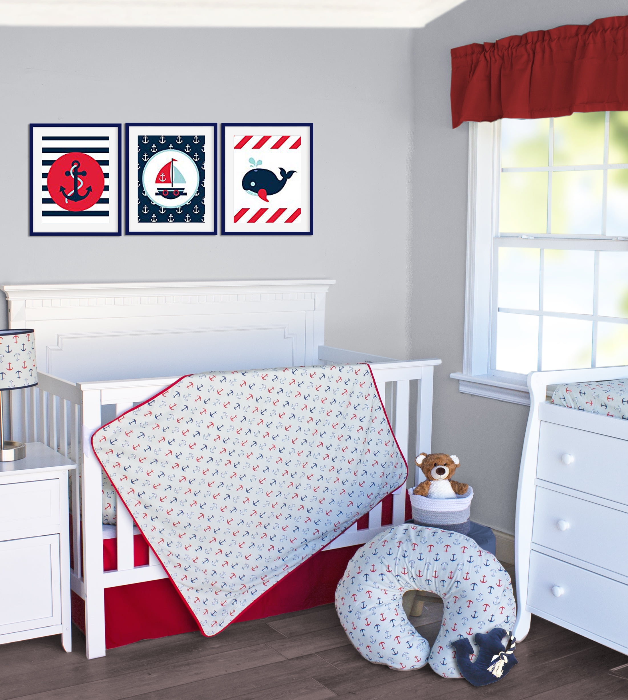 Pam Grace Creations Anchors Away 3 Piece Red Nautical Crib Bedding Set