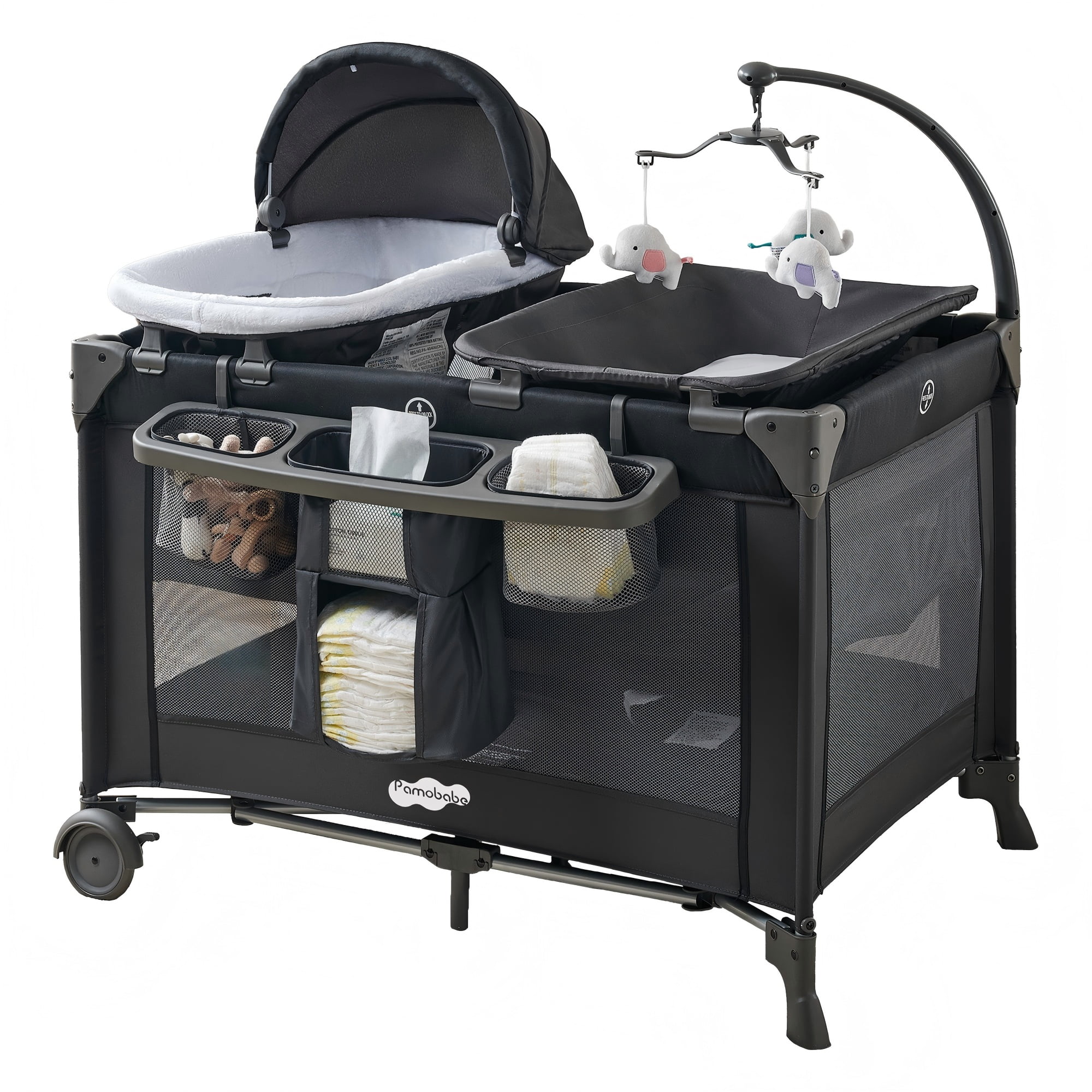 Pamo Babe 4-in-1 Baby Playard with Bassinet & Changing Table for Newborn