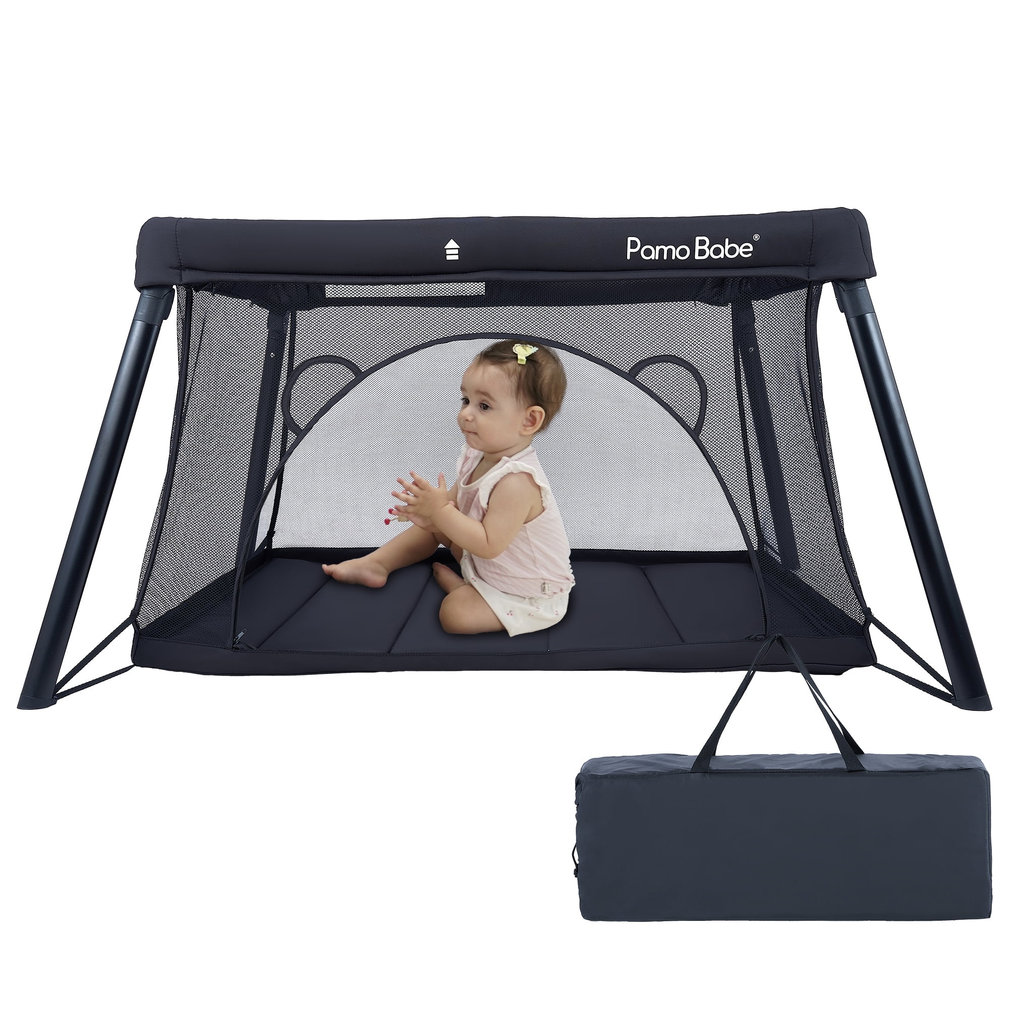 Pamo Babe Unisex Travel Playard for Toddler, Portable Crib for Baby Travel, Lightweight Playpen Foldable Playard for Outdoor, Indoor , 6-36 Months(Black)