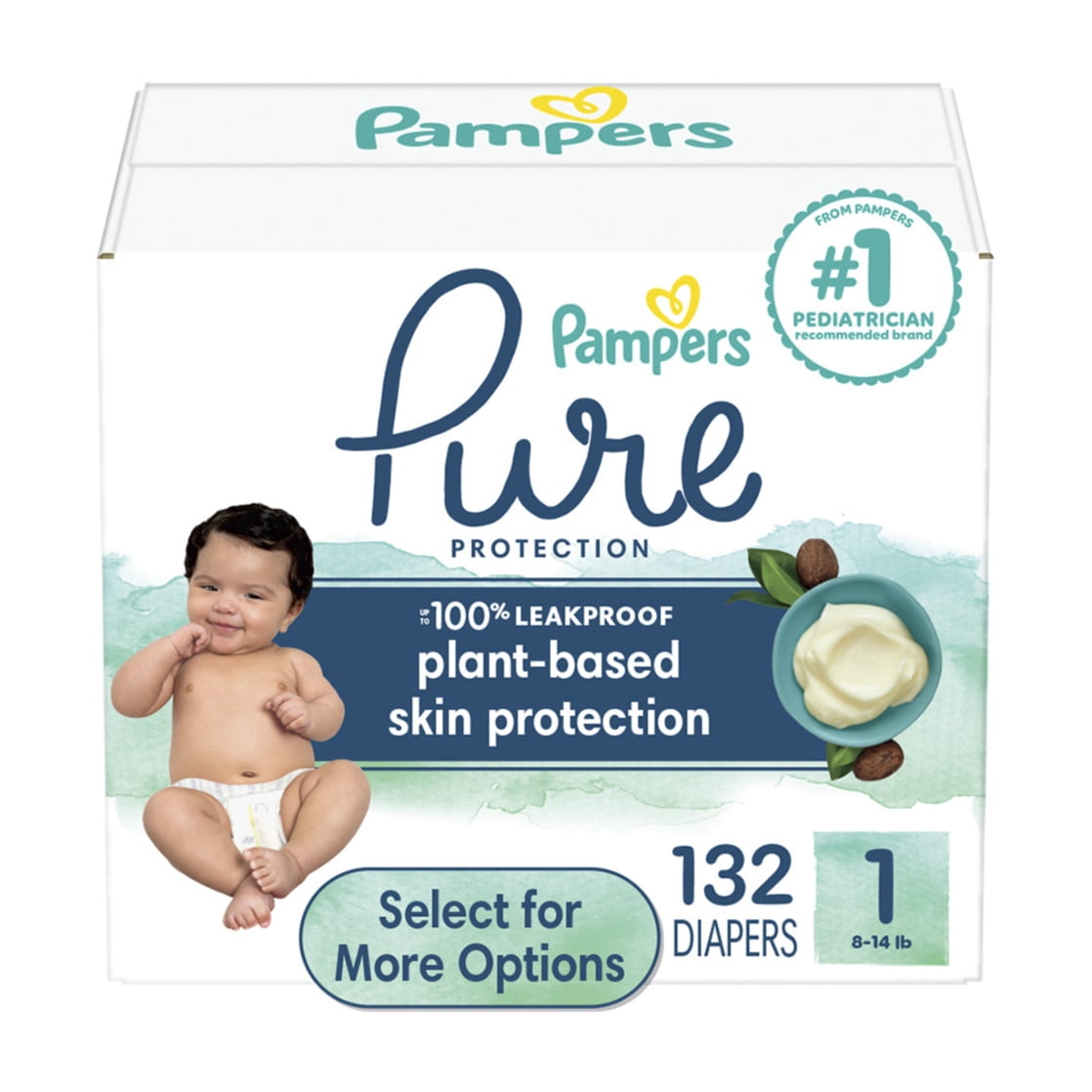 Pampers Pure Diapers Size 1, 132 Count (Select for More Options)