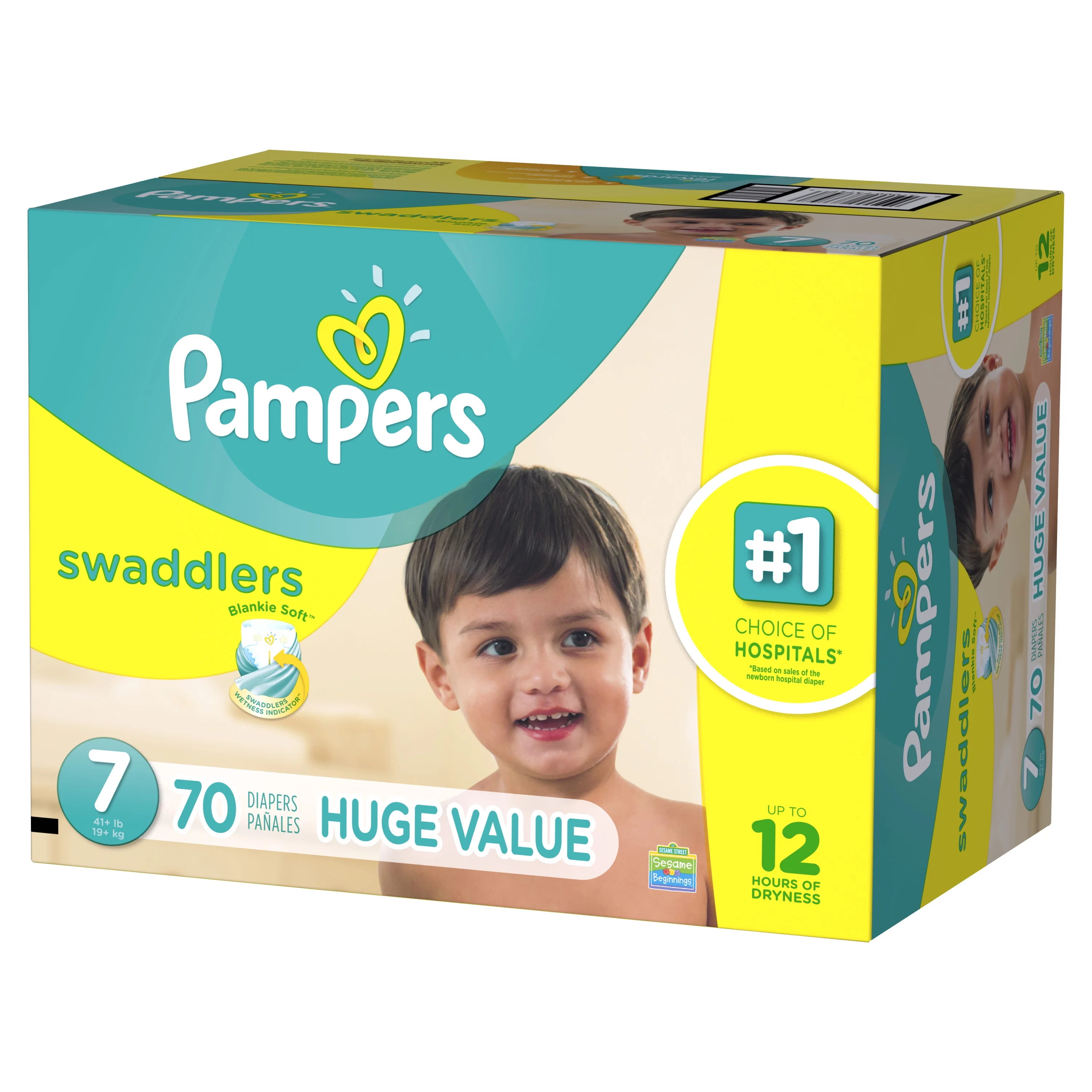 Pampers Swaddlers Diapers, Size 7, 70 Diapers