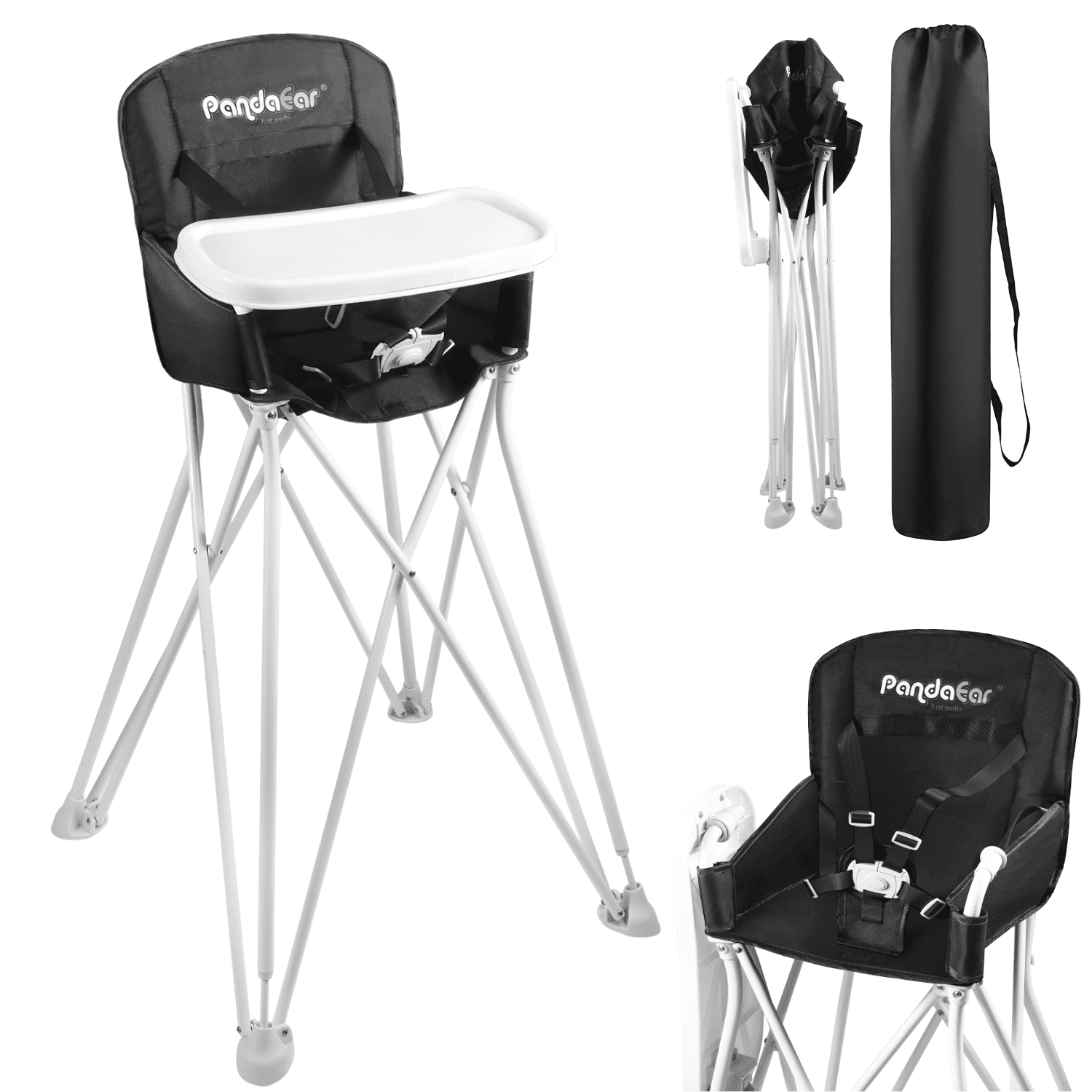 PandaEar Portable High Chair for Baby, Toddler Foldable HighChair with Detachable Tray, HighChair for Travel-Black