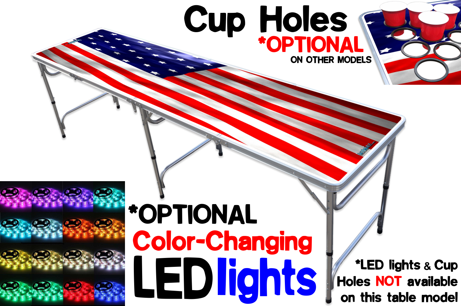 Party Pong America Edition Portable 8-Foot Foldable Beer Pong Table