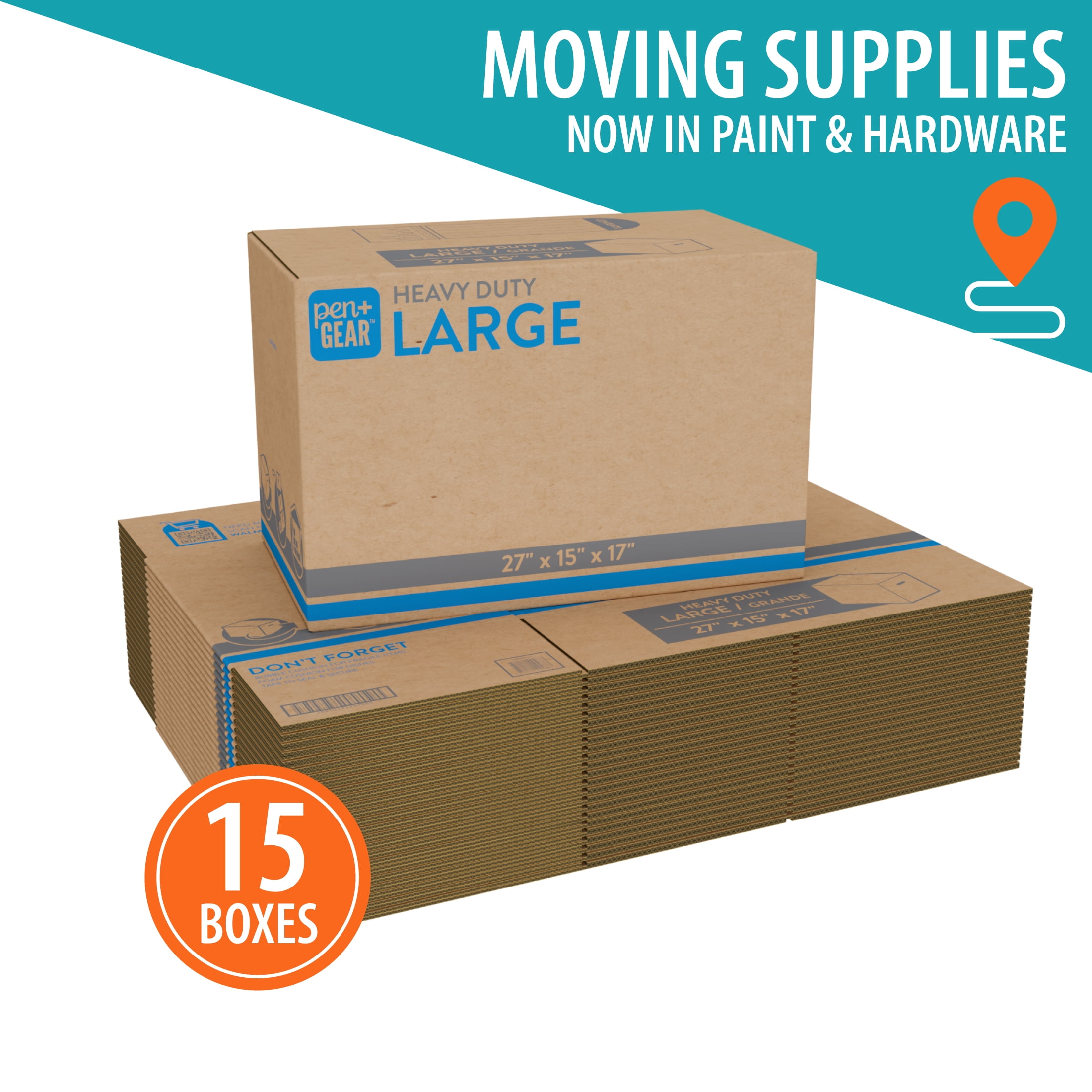 Pen+Gear Large Heavy Duty Recycled Moving Boxes, 27in.L x 15in.W x 17in.H, Kraft, 15 Count