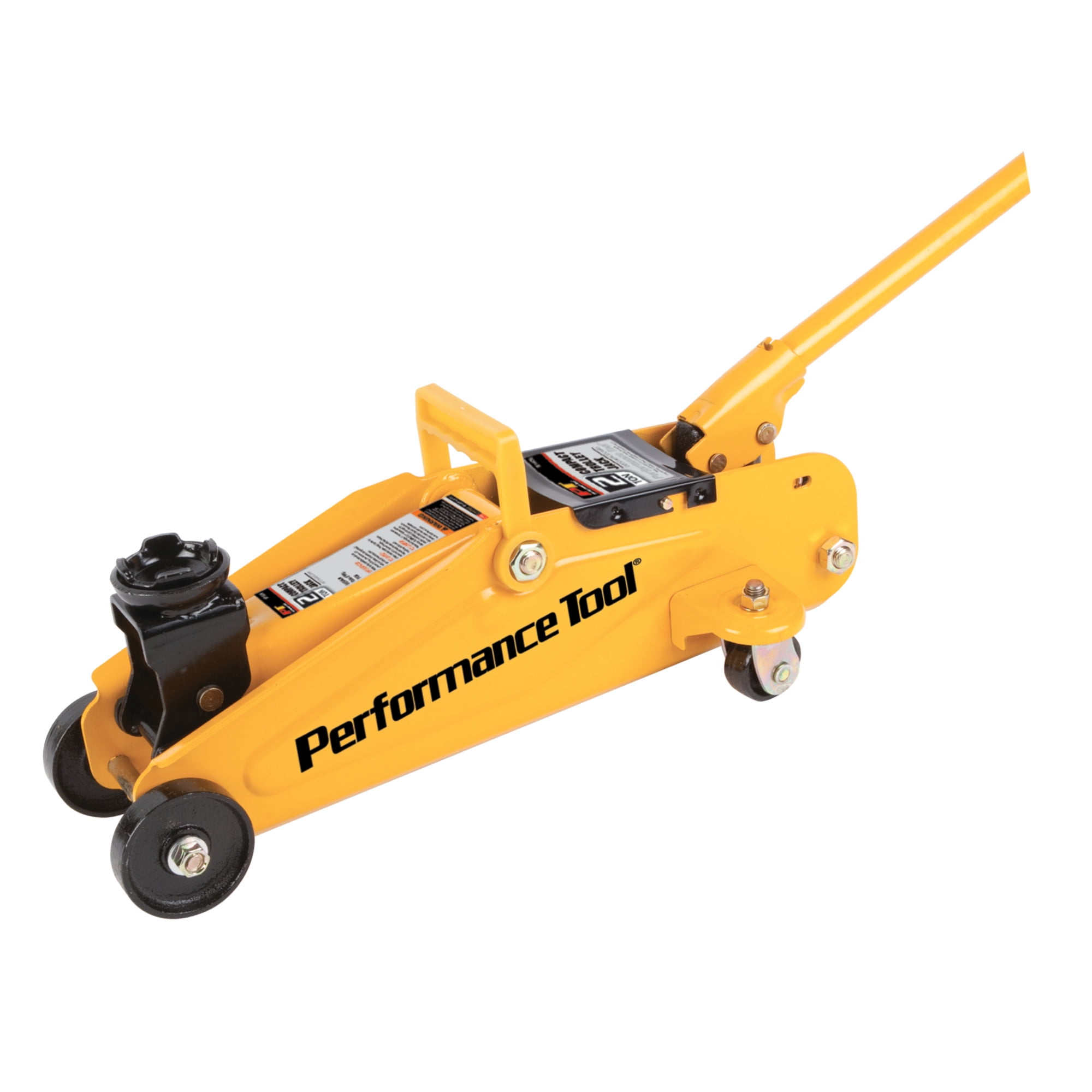 Performance Tool W1606 2-Ton Capacity Compact Trolley Jack - Carrying Handle, 4,000 Lbs. Capacity, Swivel Casters - Yellow
