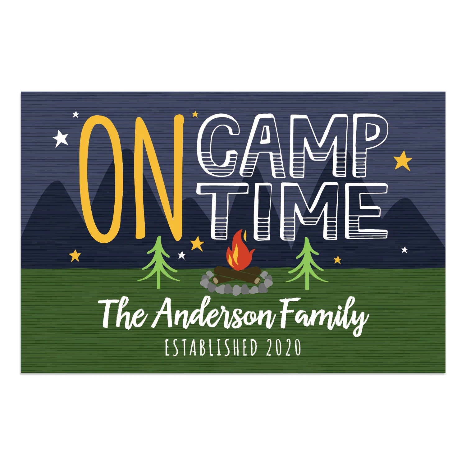 Personalized Planet 27x18 On Camp Time Doormat with Custom Personalization Printed on Colorful Rectangular 1/8” Thick Non Slip Mat for Kitchen Hallway Deck or Porch
