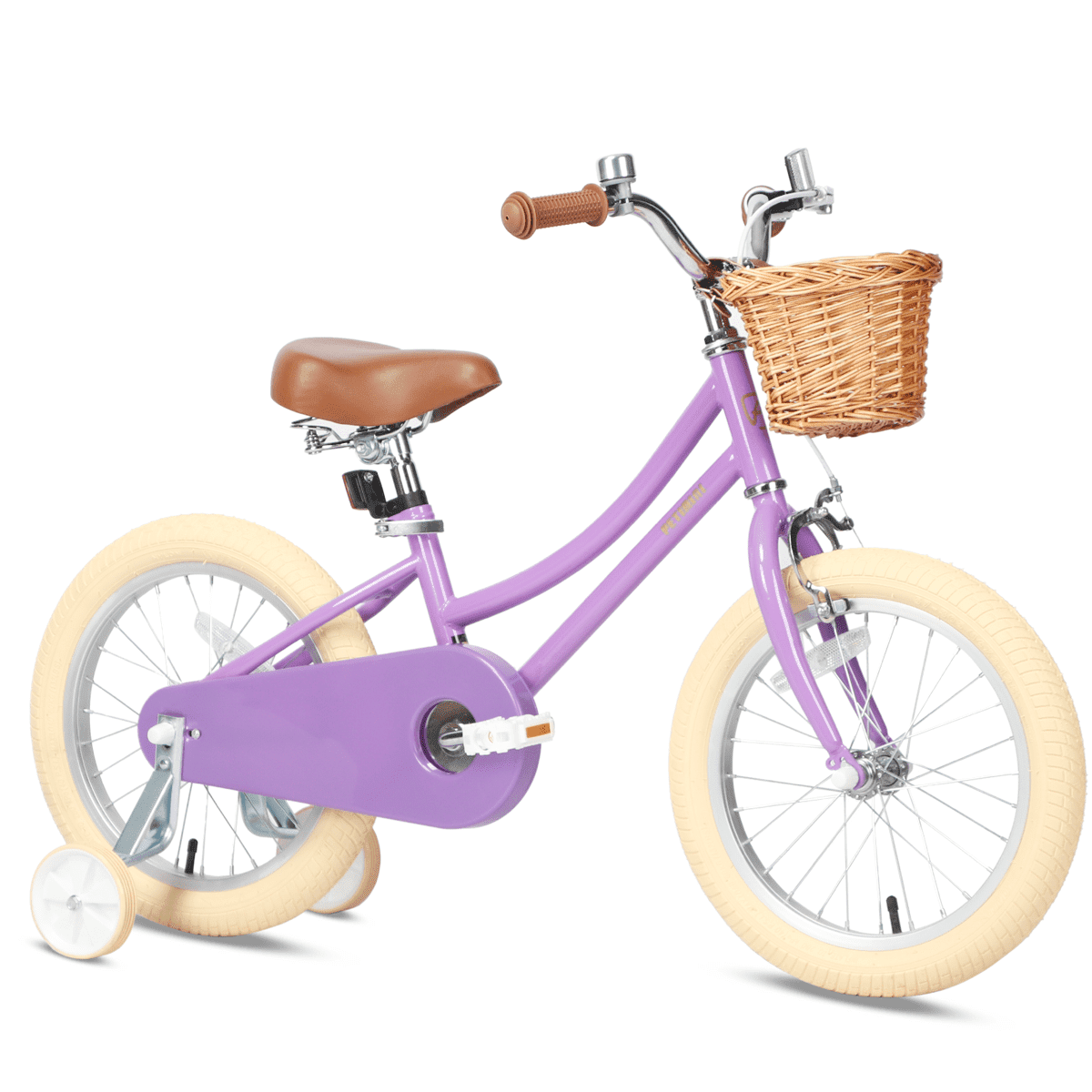 Petimini 16 Inch Kids Bike for 4 5 6 7 Years Old Little Girls Retro Vintage Style Bicycles with Training Wheels and Bell, purple