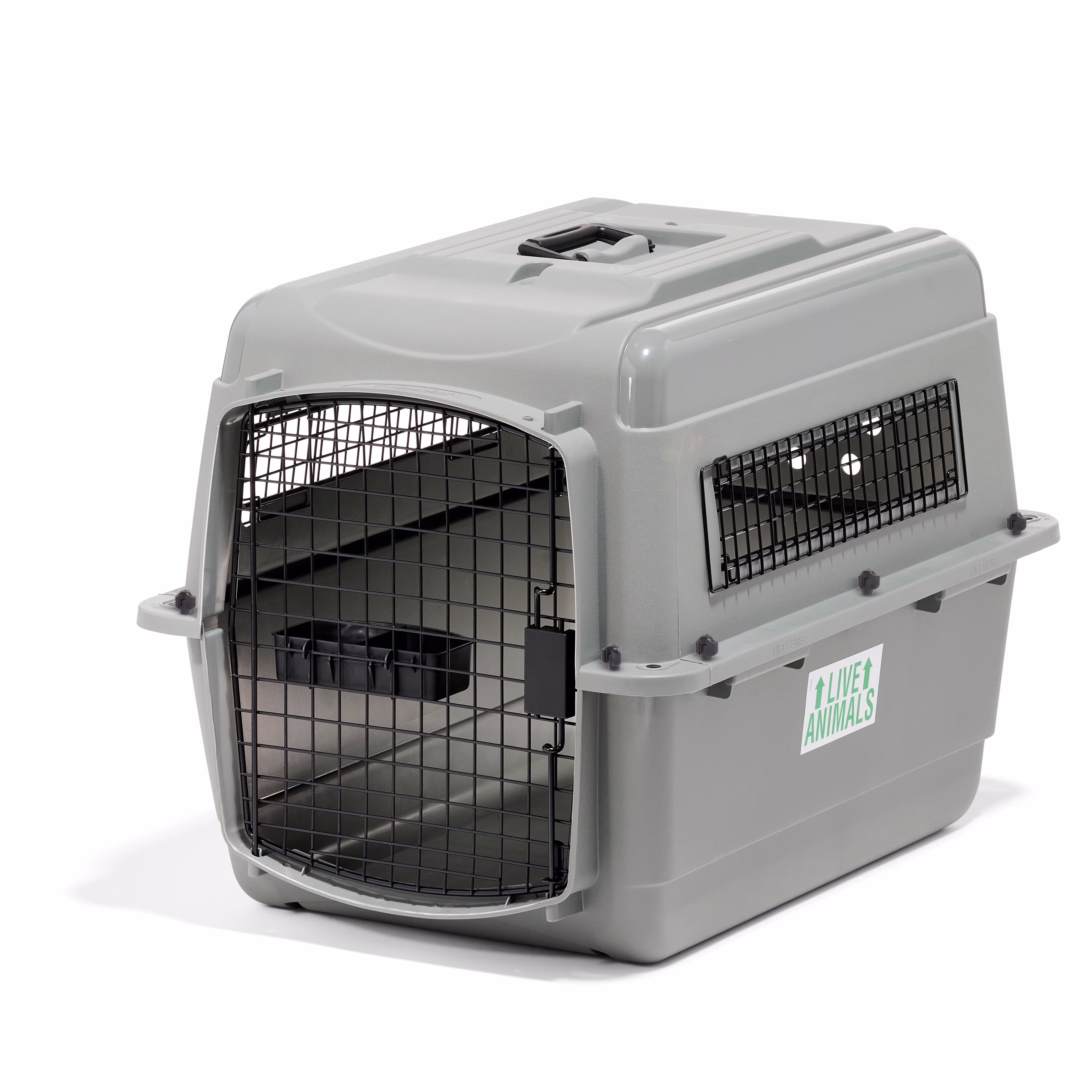 Petmate Sky Kennel for Dogs & Cats, IATA Approved, Plastic Travel Carrier, Gray, For Dogs & Cats 15-30 lbs, Small, 21" x 15" x 21"