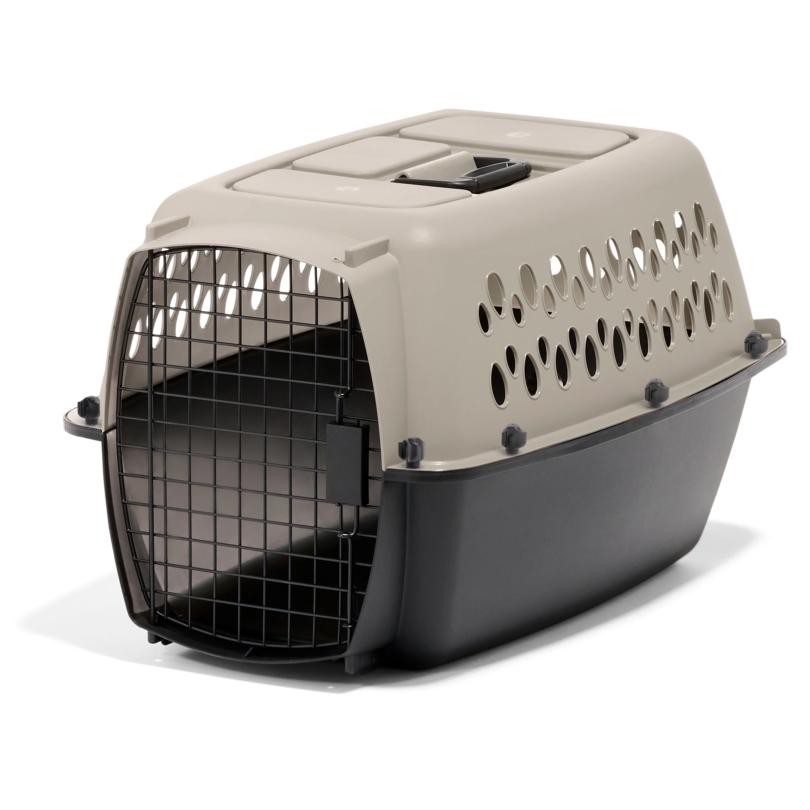Petmate Vari Small Plastic Portable Dog Kennel Airline Friendly Pet Carrier, 24" for Pets 10-20 lb, Taupe/Black