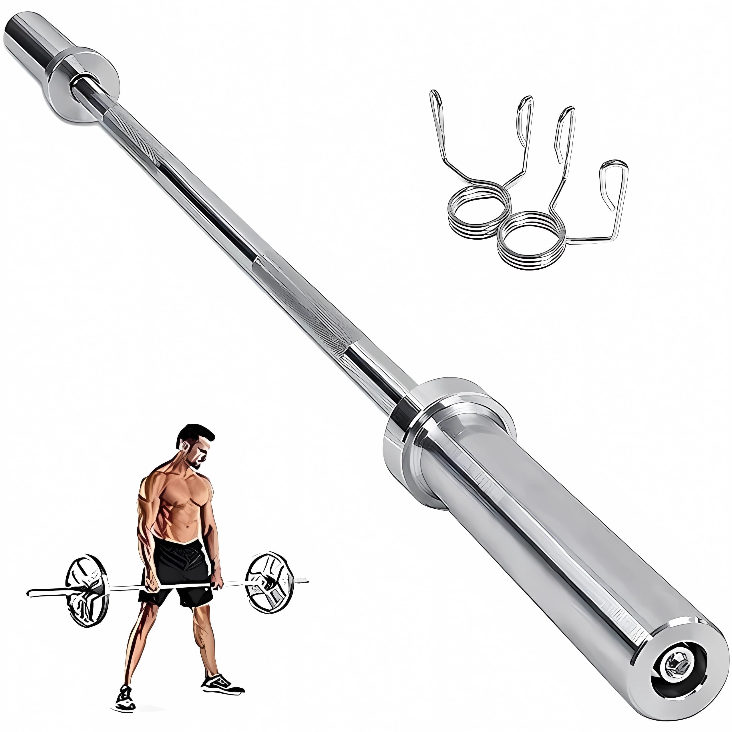 Petoto 4 ft Barbell Bar, Solid Threaded Chrome barbell Bar, with 2 inch Center Holes
